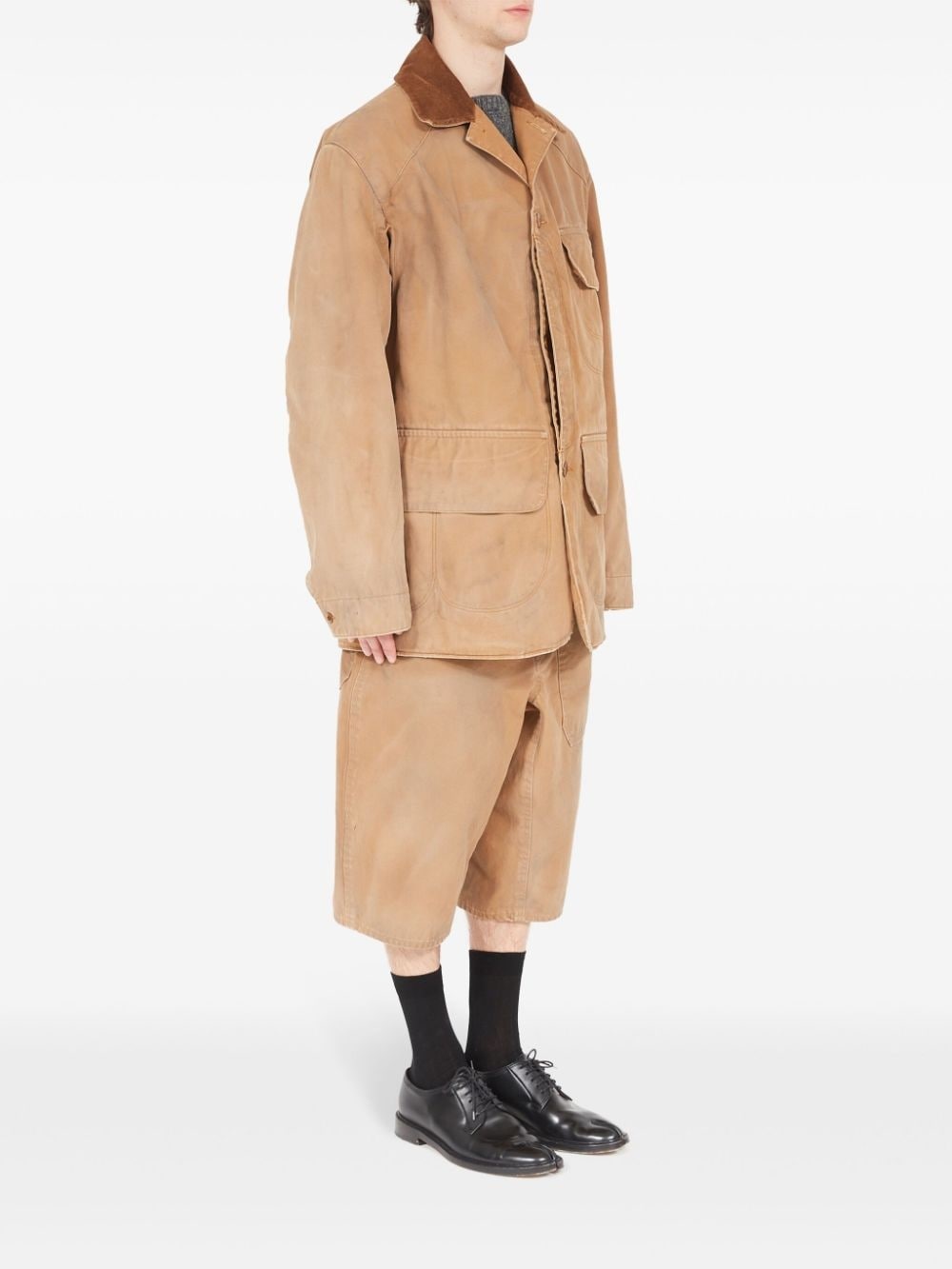 corduroy-collar waxed cotton jacket - 3