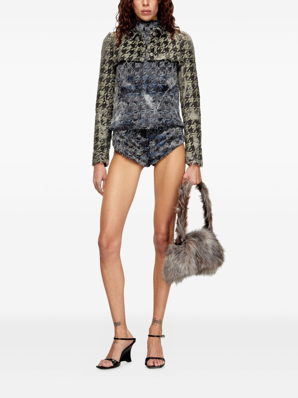 houndstooth tie-dye frayed denim shorts - 2