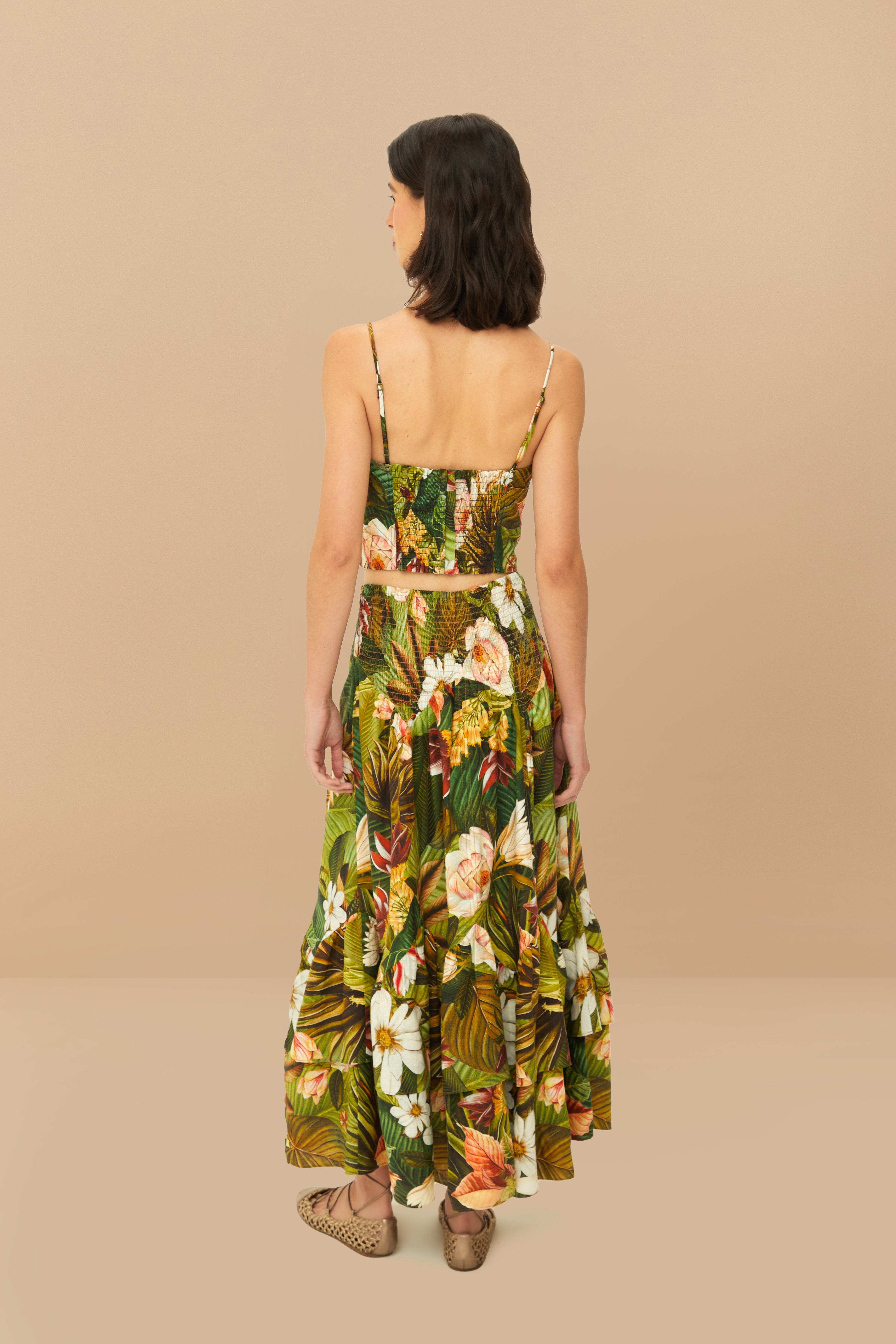 Multicolor Botanical Forest Lenzing™ Ecovero™ Euroflax™ Midi Skirt - 4