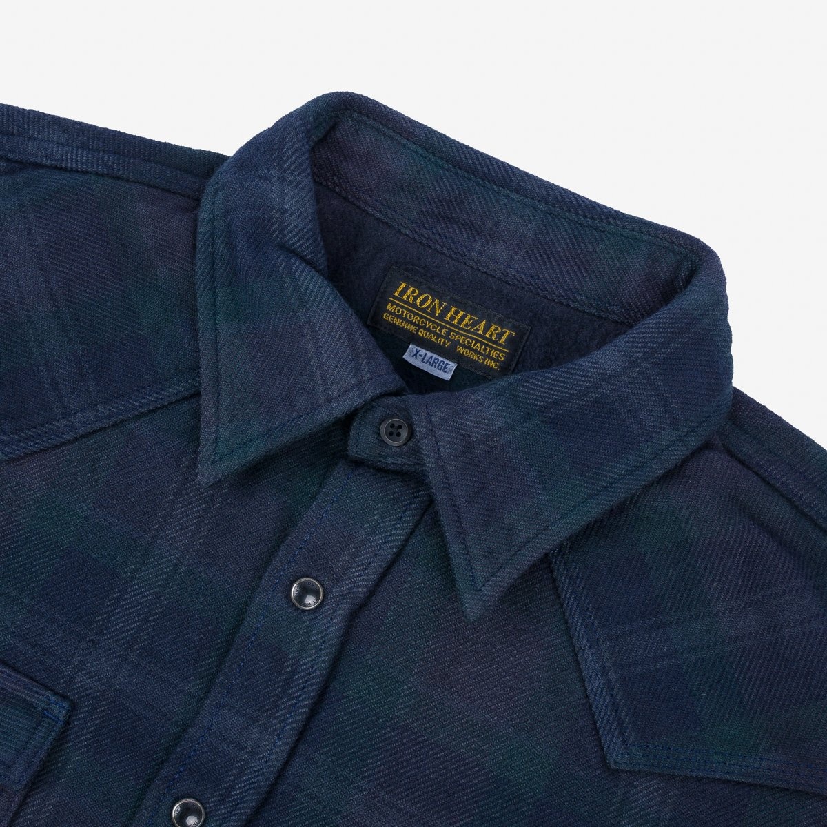 IHSH-336-OD Ultra Heavy Flannel Crazy Check Western Shirt - Navy Overdyed Black - 5