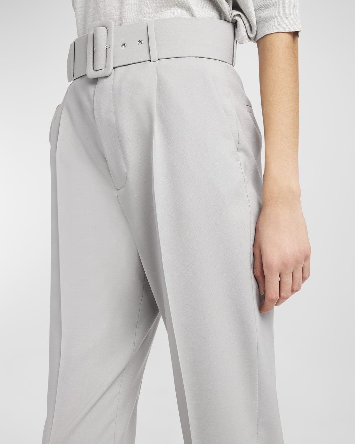 Wool Straight-Leg Trousers with Wide Belt - 5