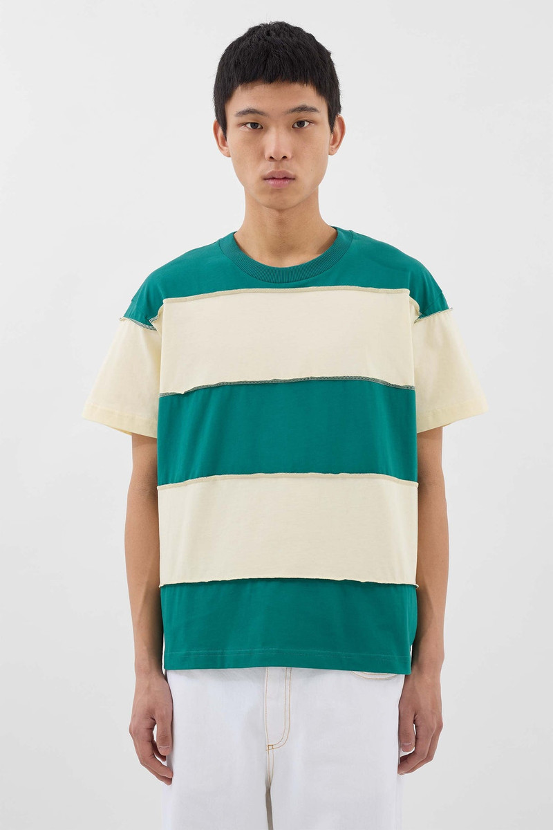 SUNNEI STRIPED T-SHIRT W/ CUTS / off white & green outlook