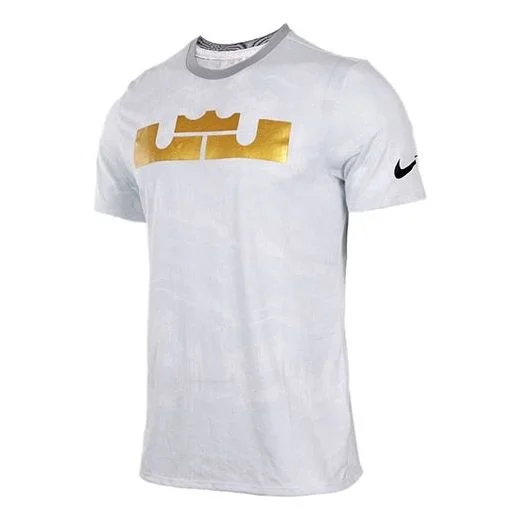 Nike LeBron James Logo Printing Round Neck Short Sleeve White Gray 906156-100 - 1