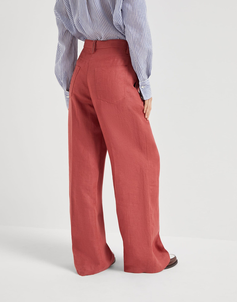 Brunello Cucinelli Dyed hemp and linen gabardine loose trousers with monili outlook