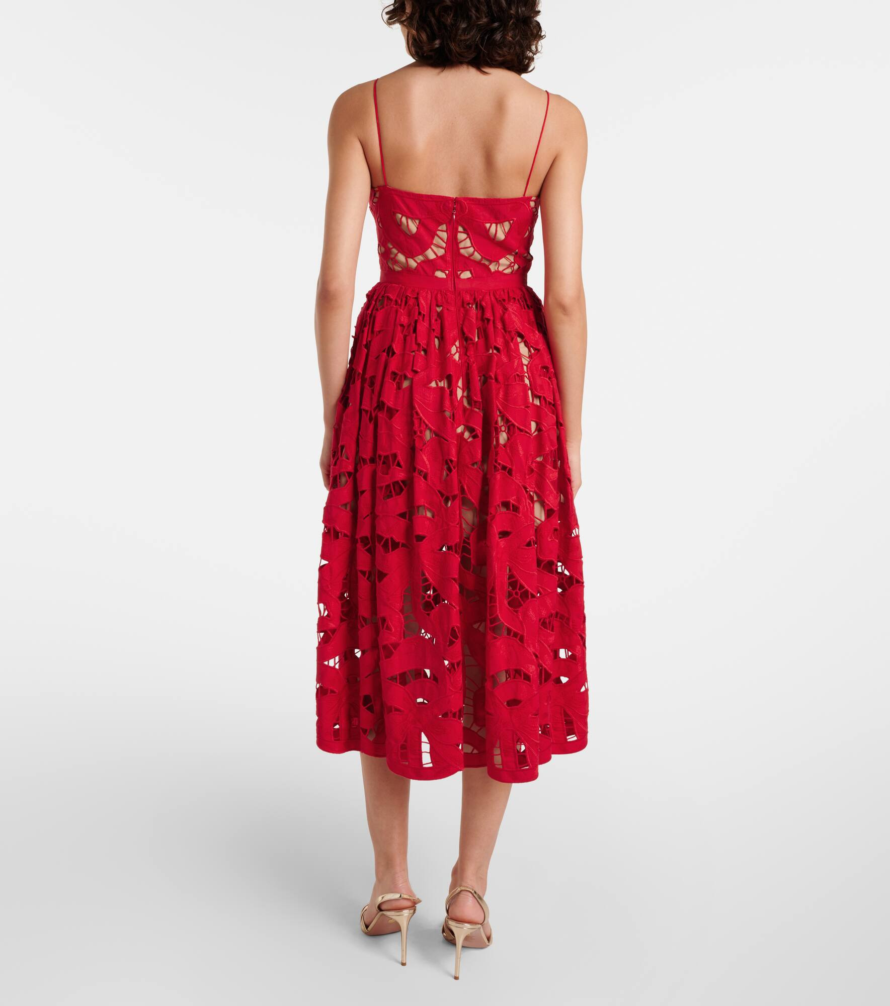 Bow lace linen and cotton midi dress - 3