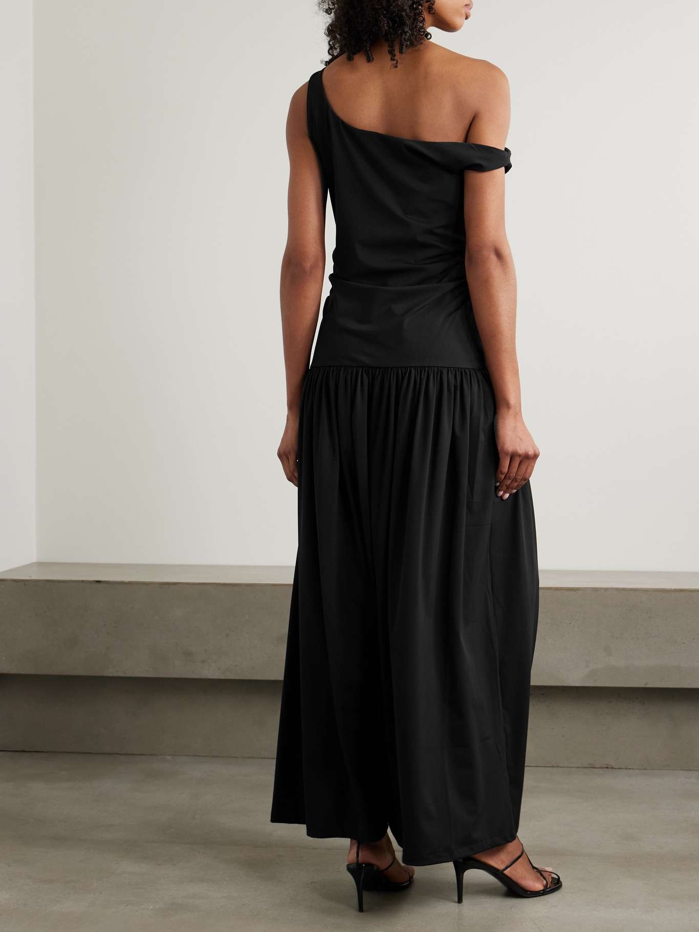 Off-the-shoulder ruched gathered stretch-jersey maxi dress Black - 3
