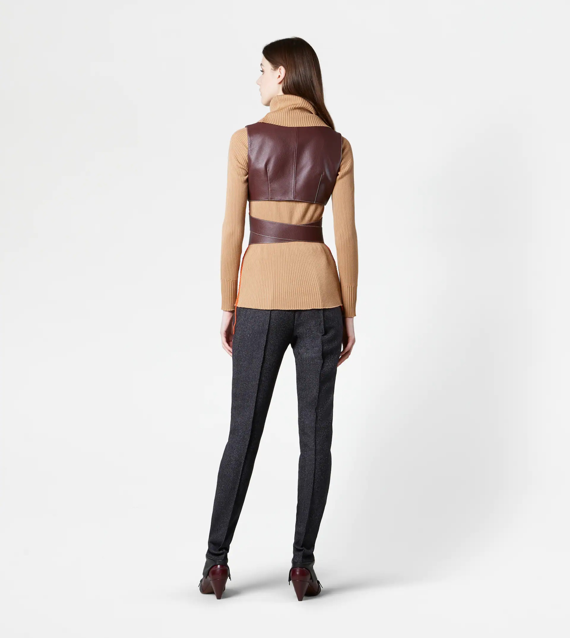 GILET IN LEATHER - BROWN - 3