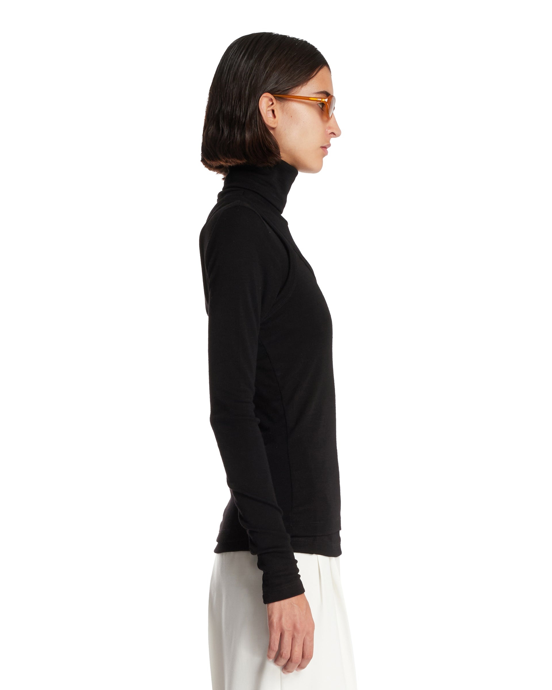 Black Double-Layer Wool Top - 5