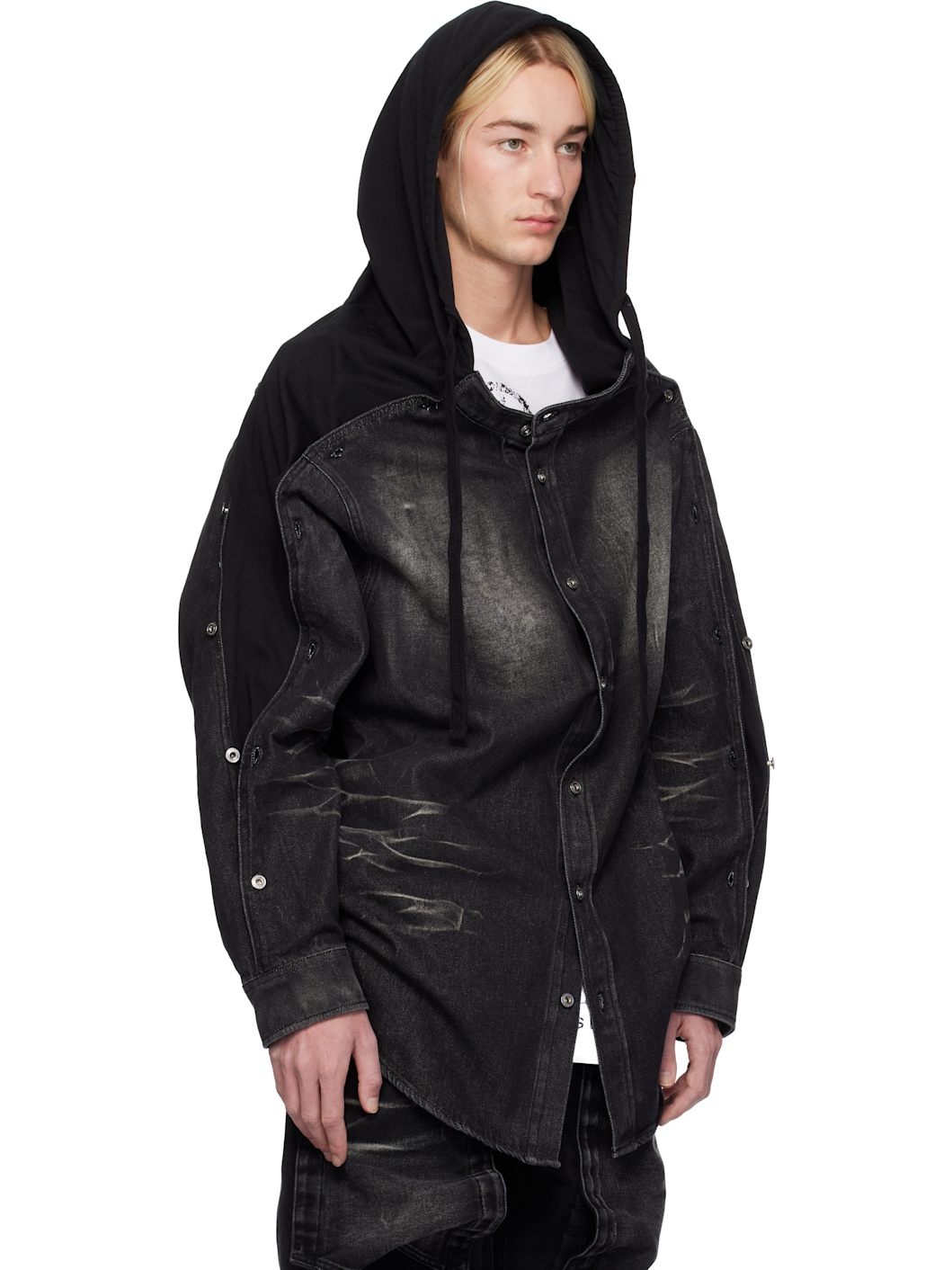 Black Insert Hood Denim Shirt - 2