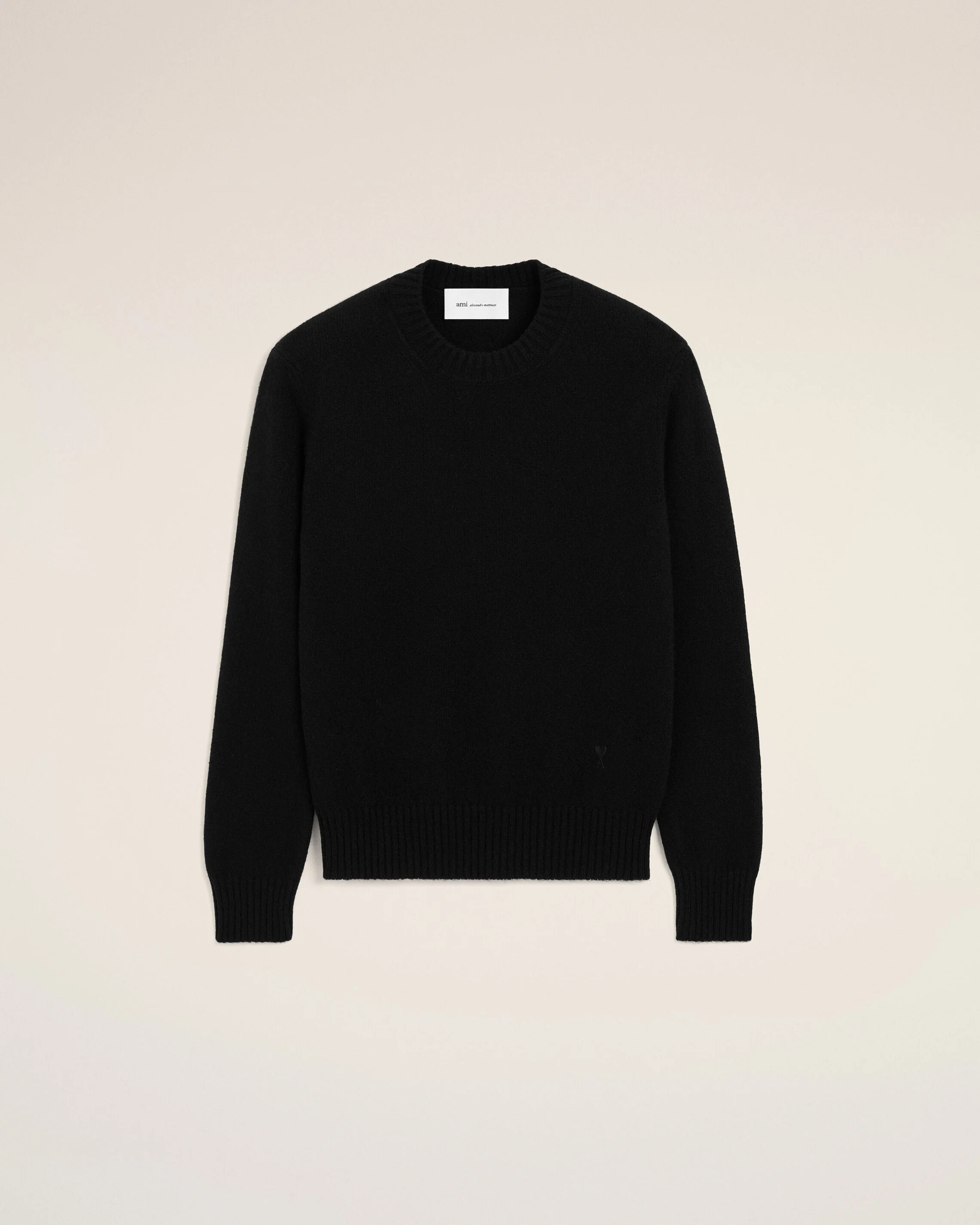 BLACK CREWNECK CASHMERE SWEATER WITH AMI DE COEUR - 1
