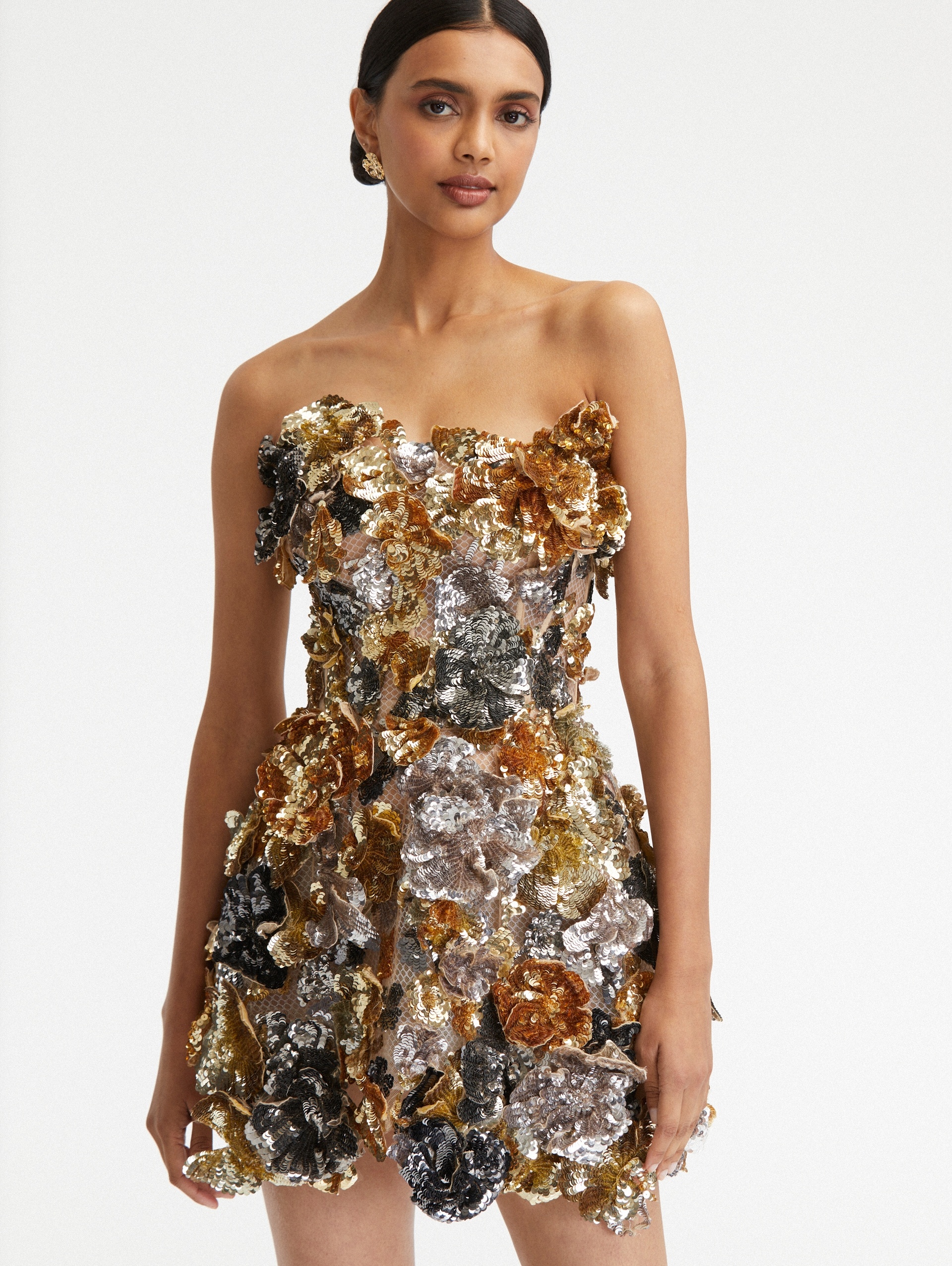 FLORAL SEQUIN EMBROIDERED COCKTAIL DRESS - 4