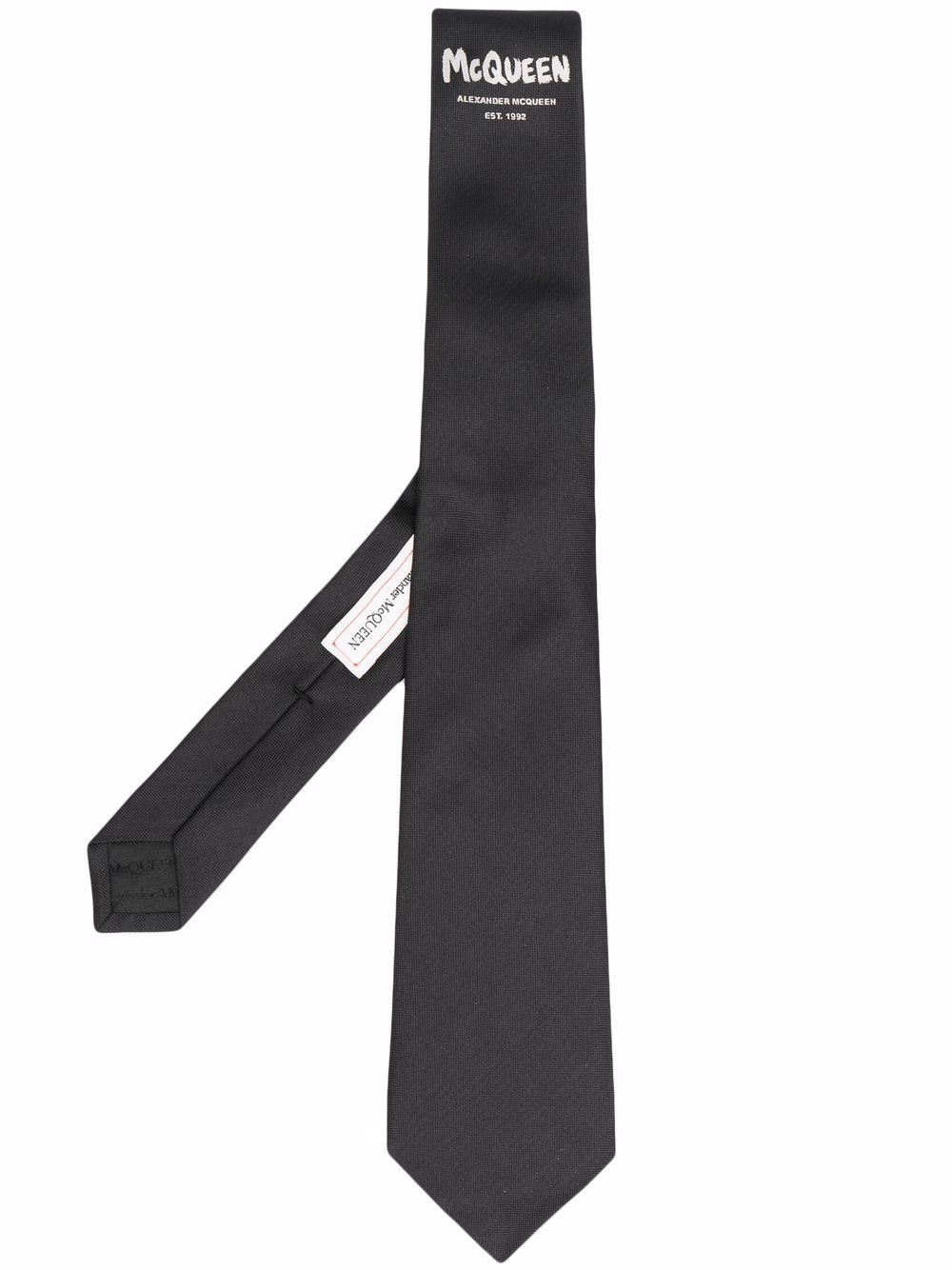 embroidered-logo silk tie - 1