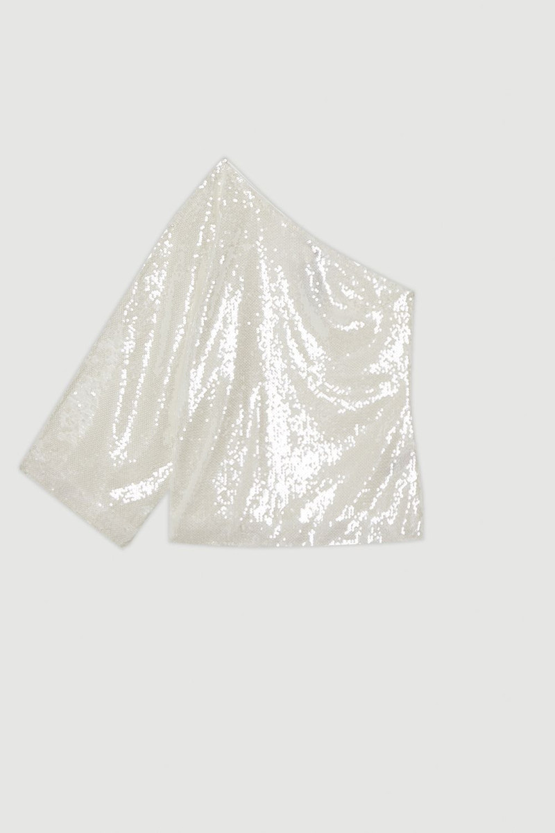 Liquid Shine One Shoulder Woven Sequin Blouse 4
