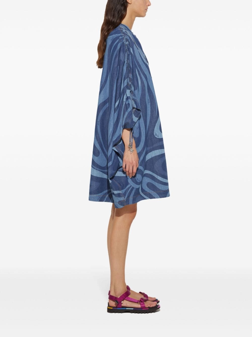 Marmo-print denim kaftan dress - 3