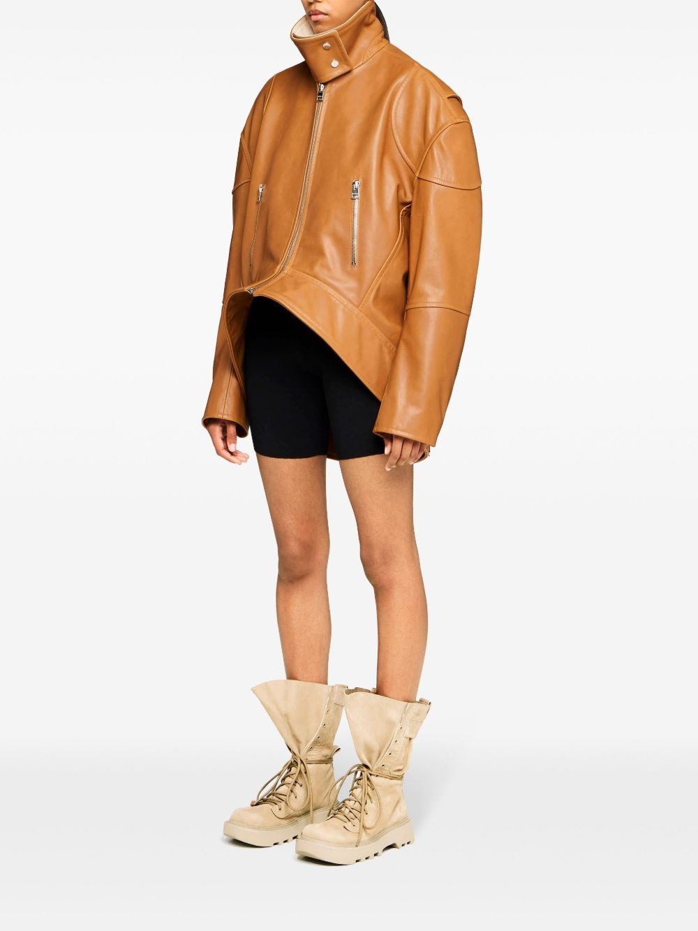 curved leather jacket - 2