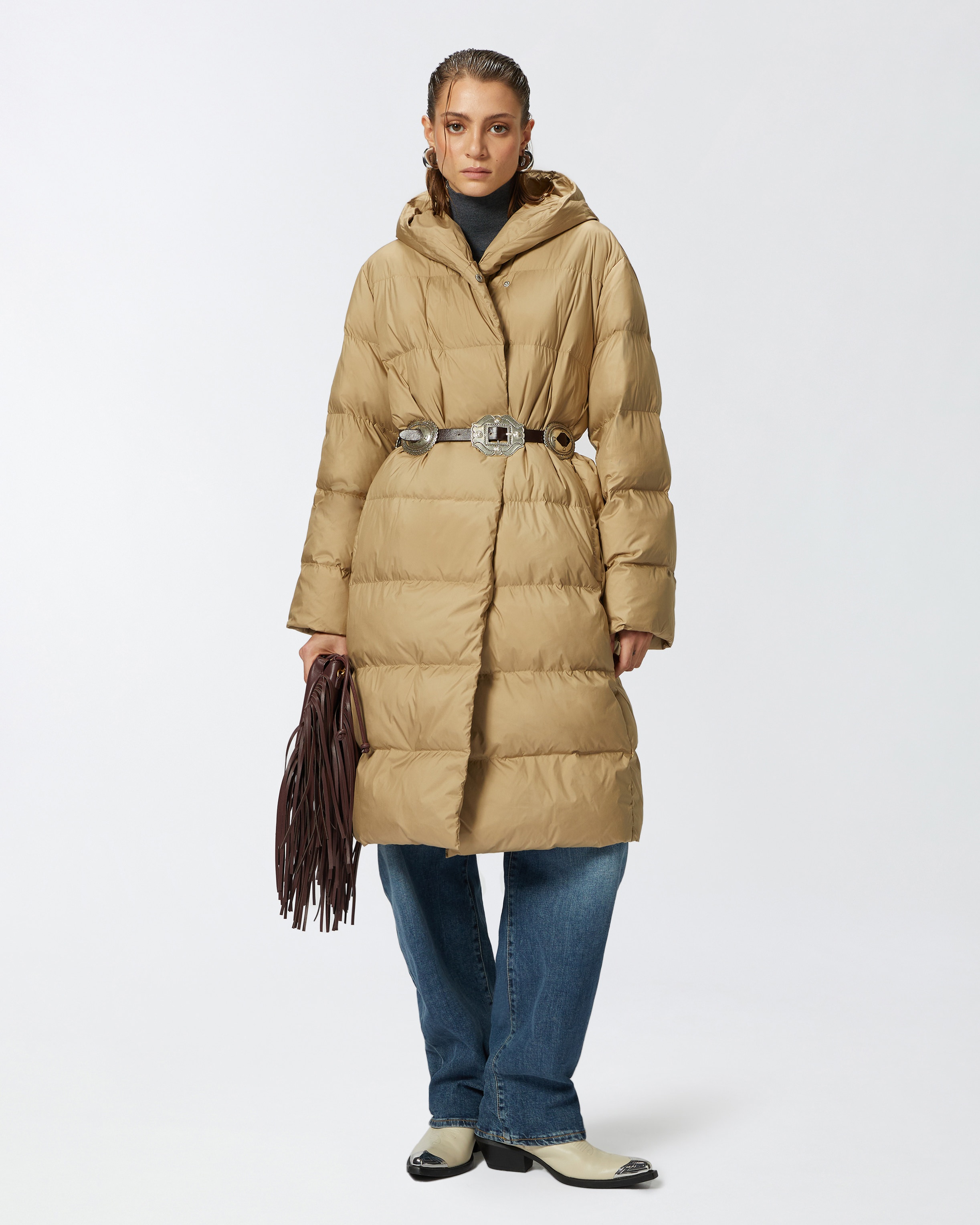 PADDED TECHNICAL CANVAS PEA COAT WITH BELT - 3