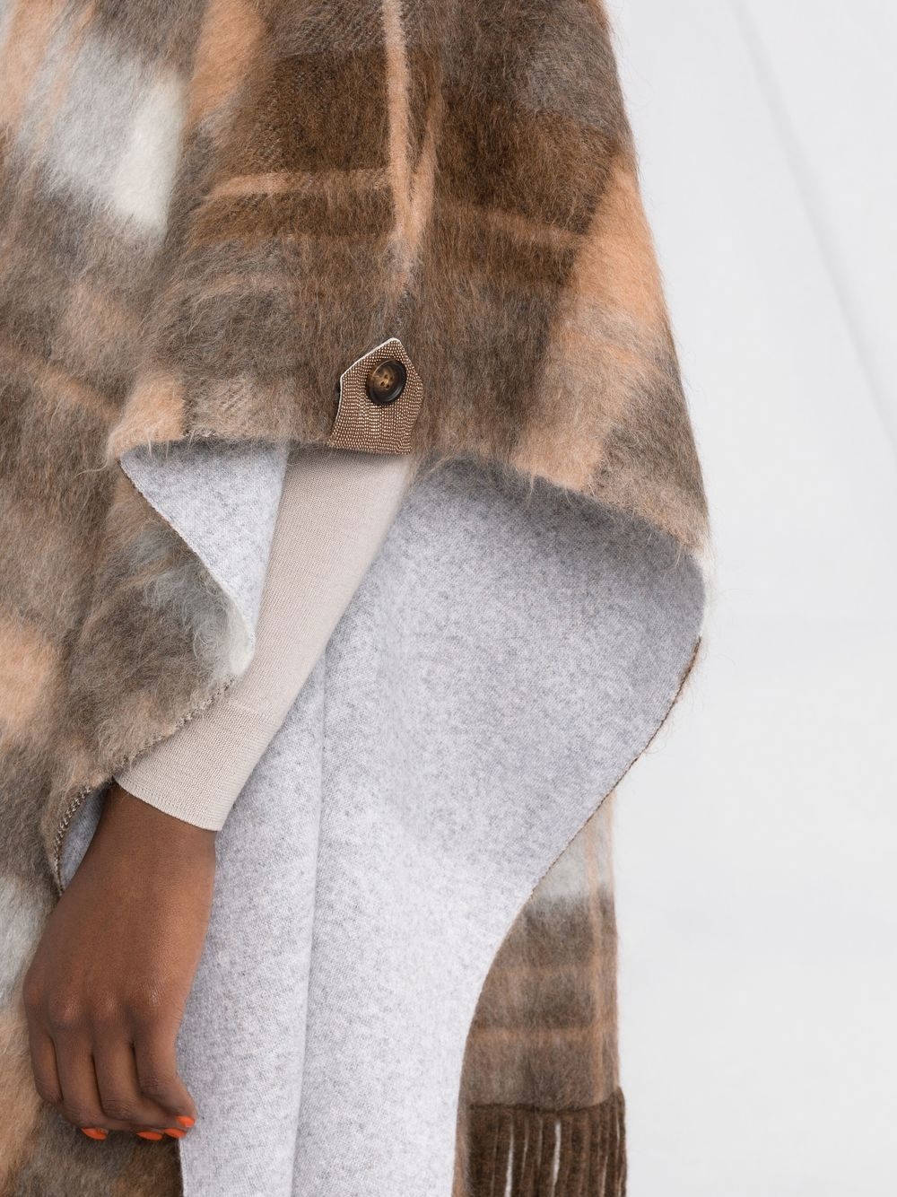 check-print frayed-edge cape - 3