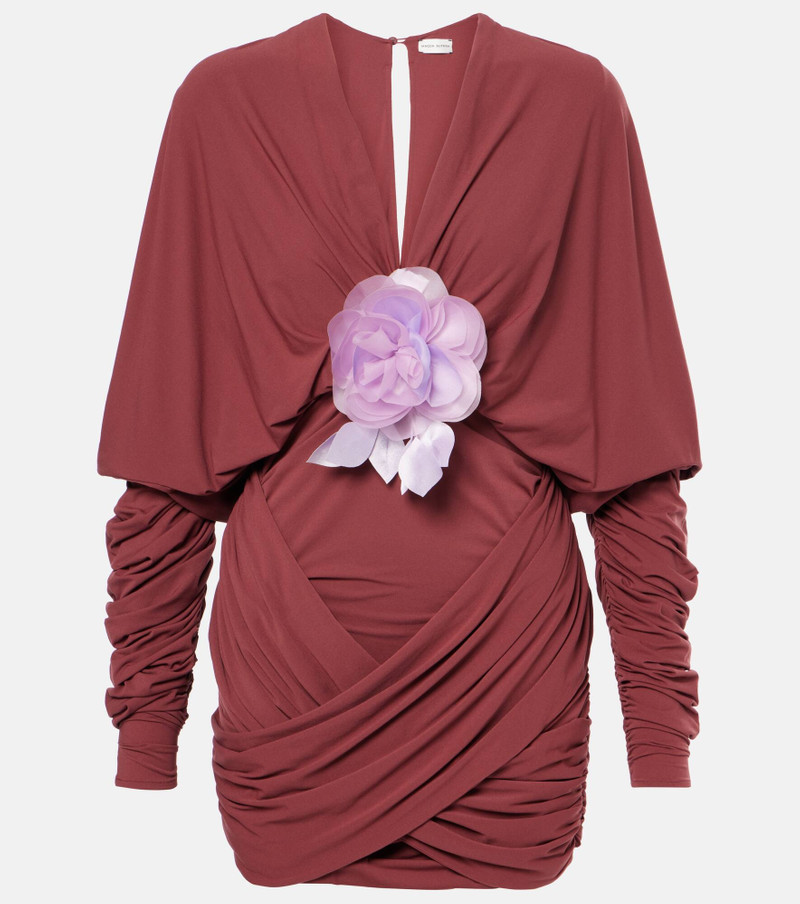 draped V 목 미니 드레스 - 1