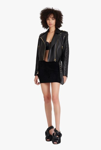 Balmain Black leather crop top with open back outlook