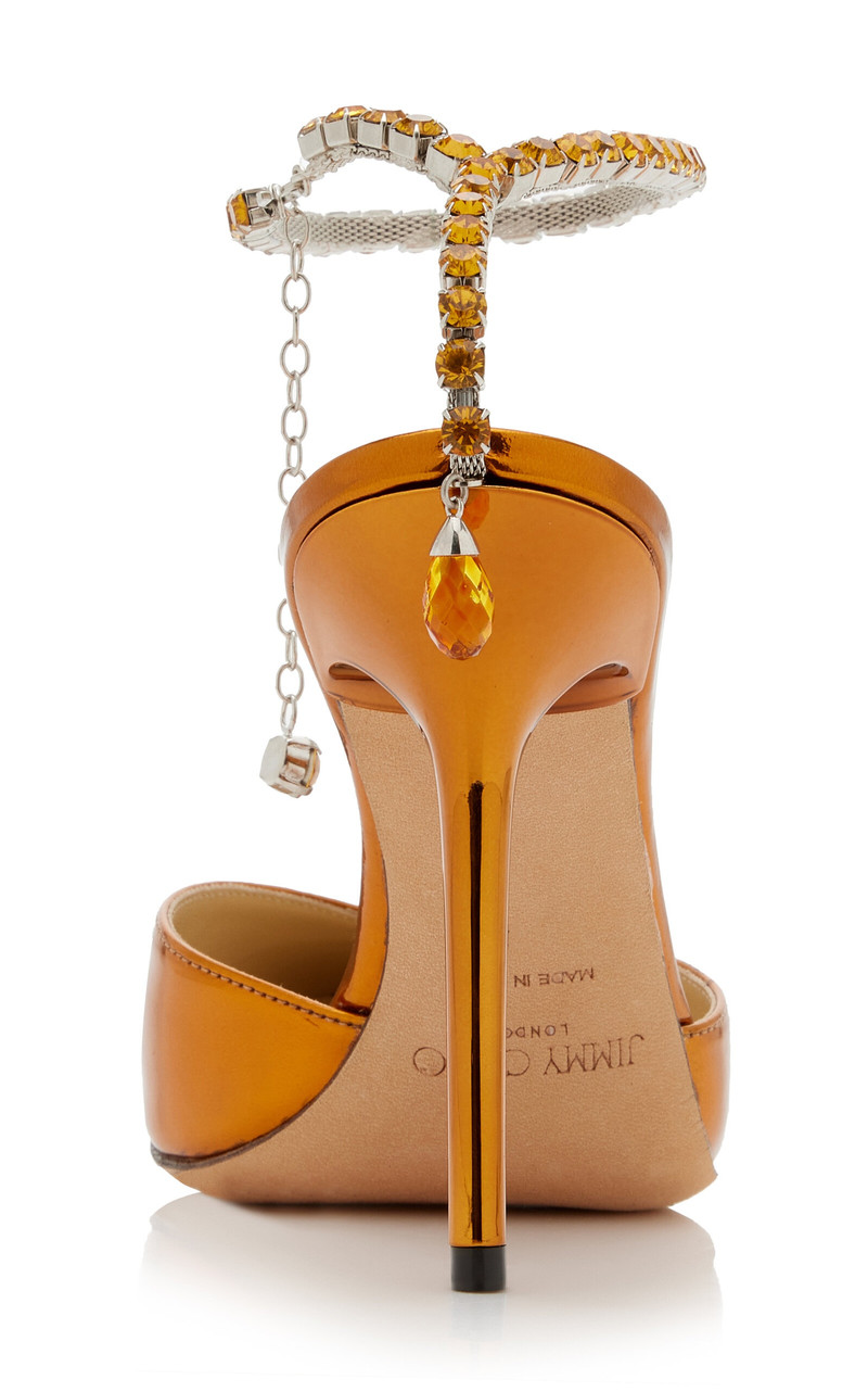 Saeda Crystal-Embellished Metallic Leather Pumps orange 5