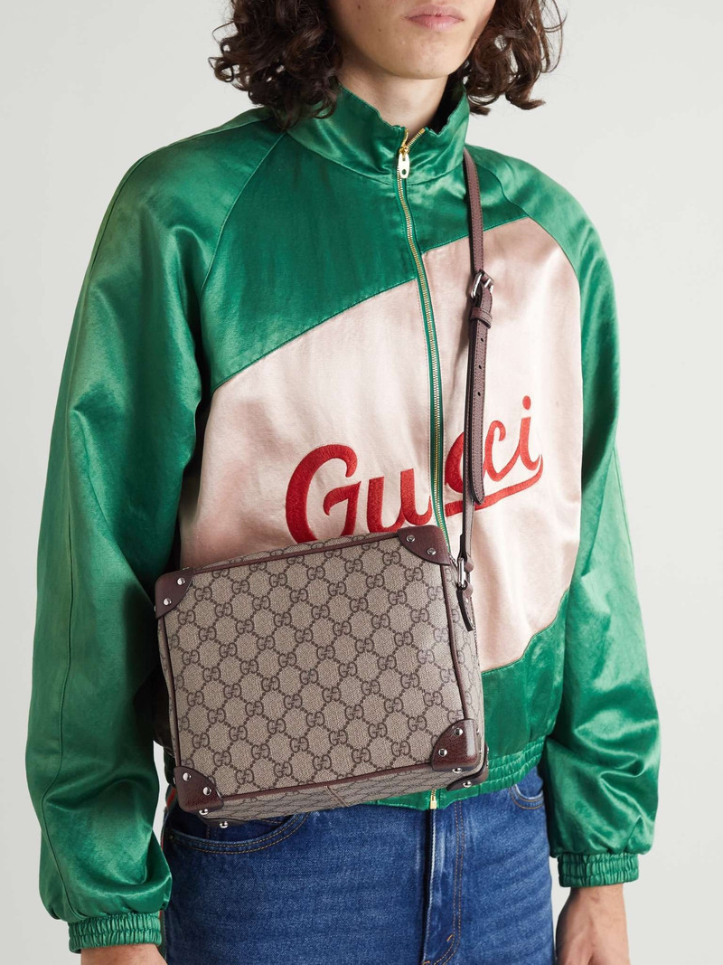 GUCCI Studded Leather-Trimmed Monogrammed Coated-Canvas Messenger Bag outlook