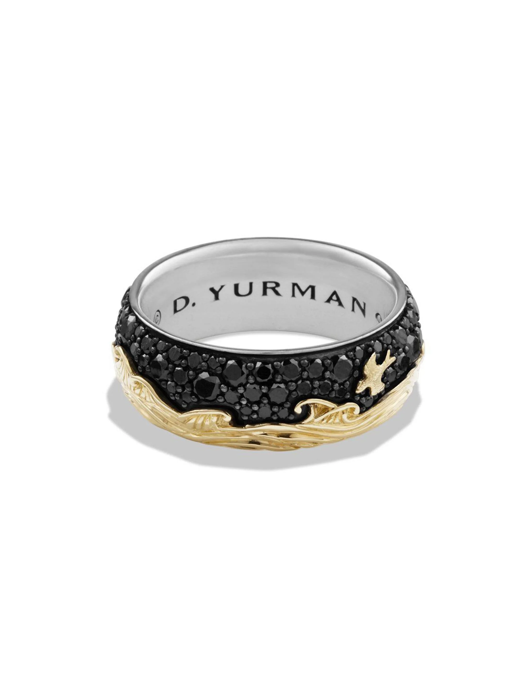 Men's Waves Band Ring with 18K Yellow Gold and Pavé Black Diamonds - Black - 1