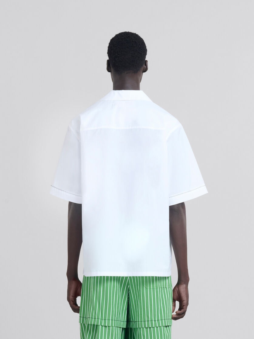 WHITE ORGANIC POPLIN BOWLING SHIRT WITH PRINT - 3