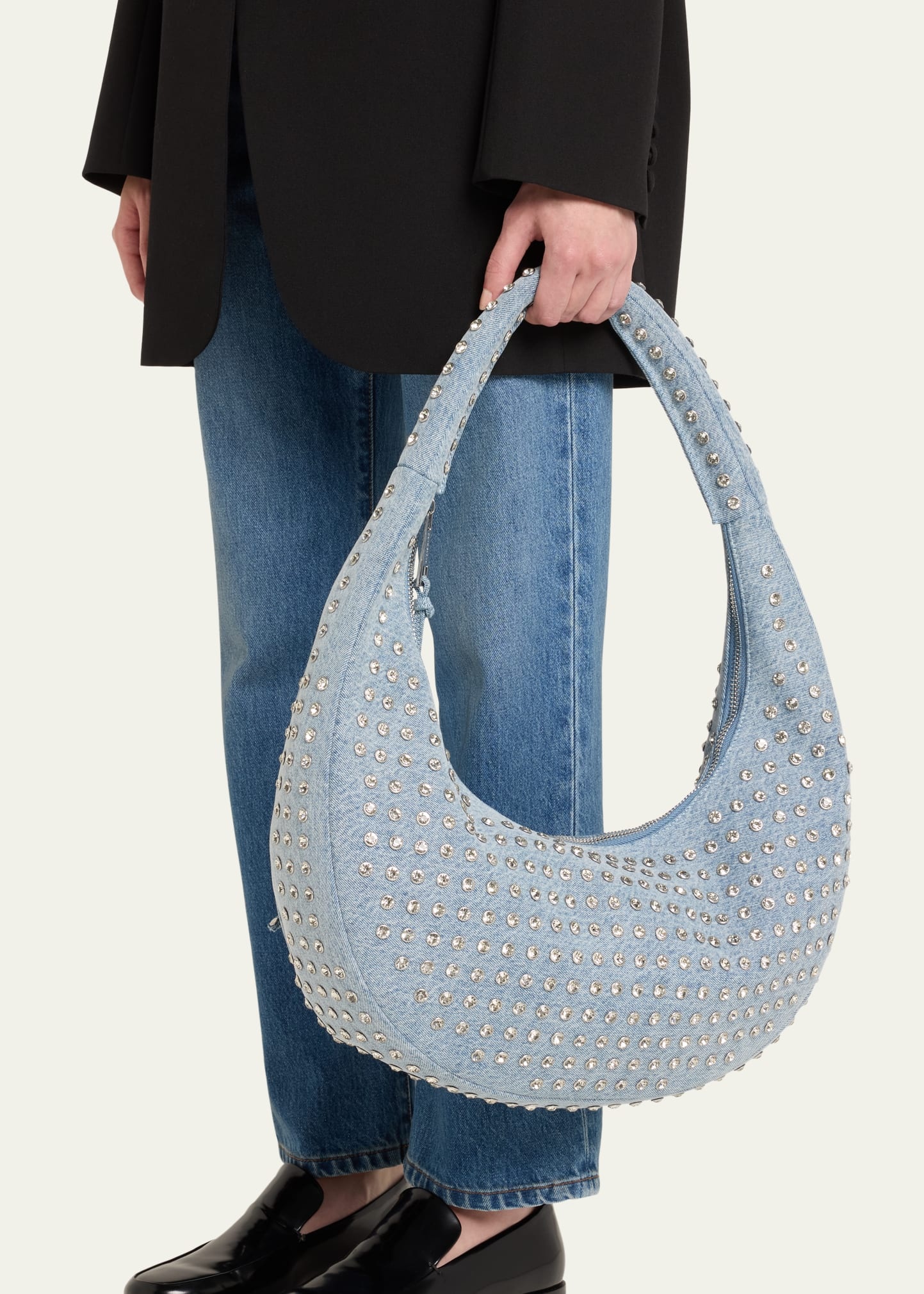 Elodie Large Embellished Denim Shoulder Bag - 2