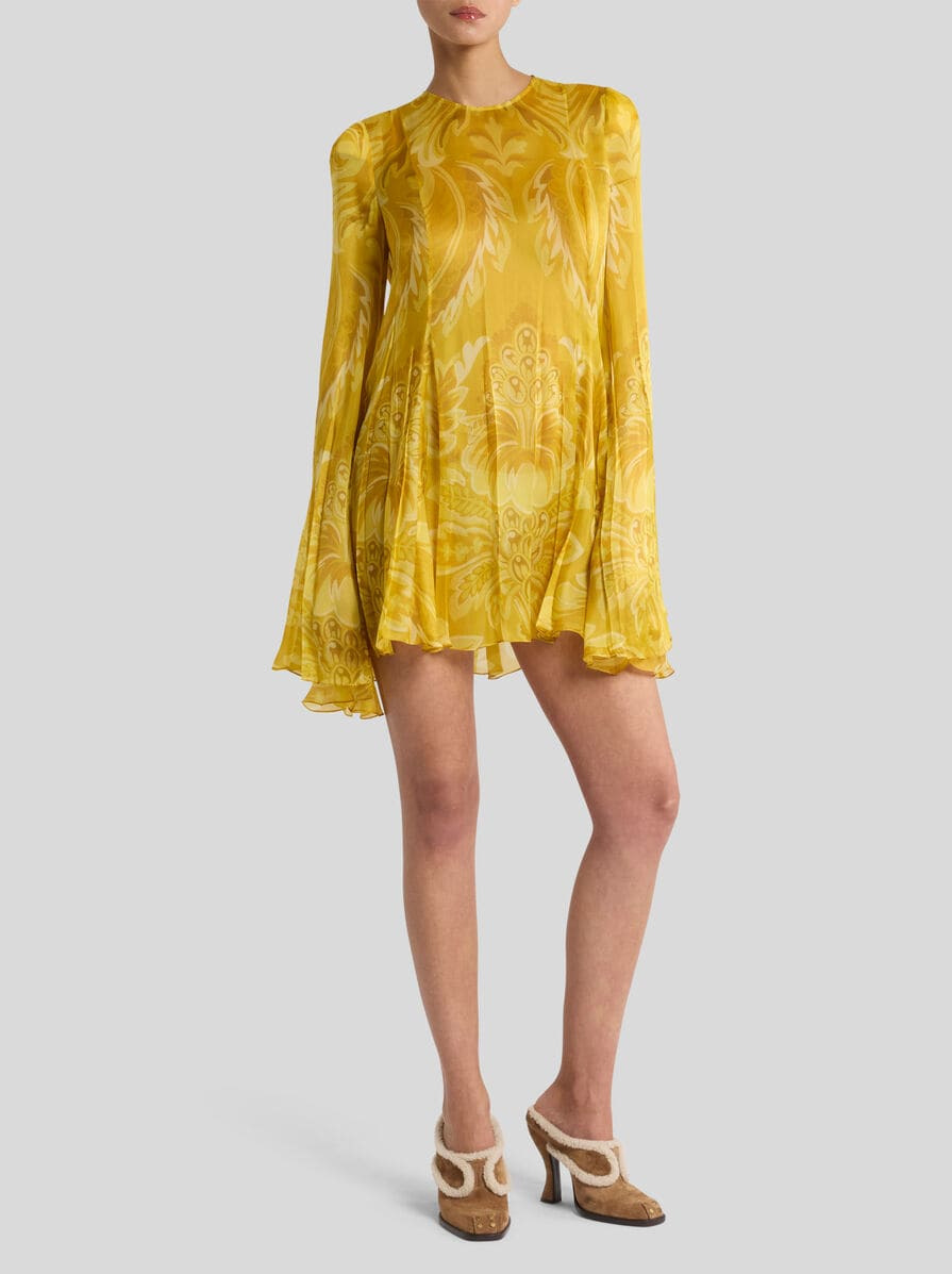 SILK MINI DRESS WITH FLOWER AND BEE MOTIF - 4