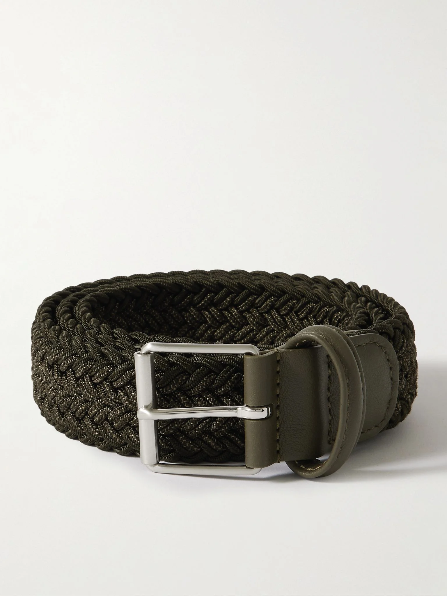 3.5cm Leather-Trimmed Woven Belt Dark green - 1