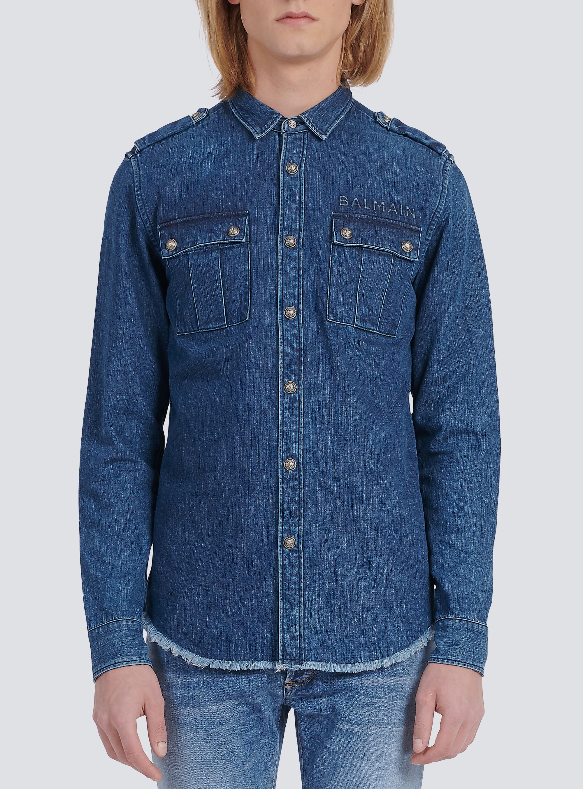 Shirt with small embossed Balmain logo - 6
