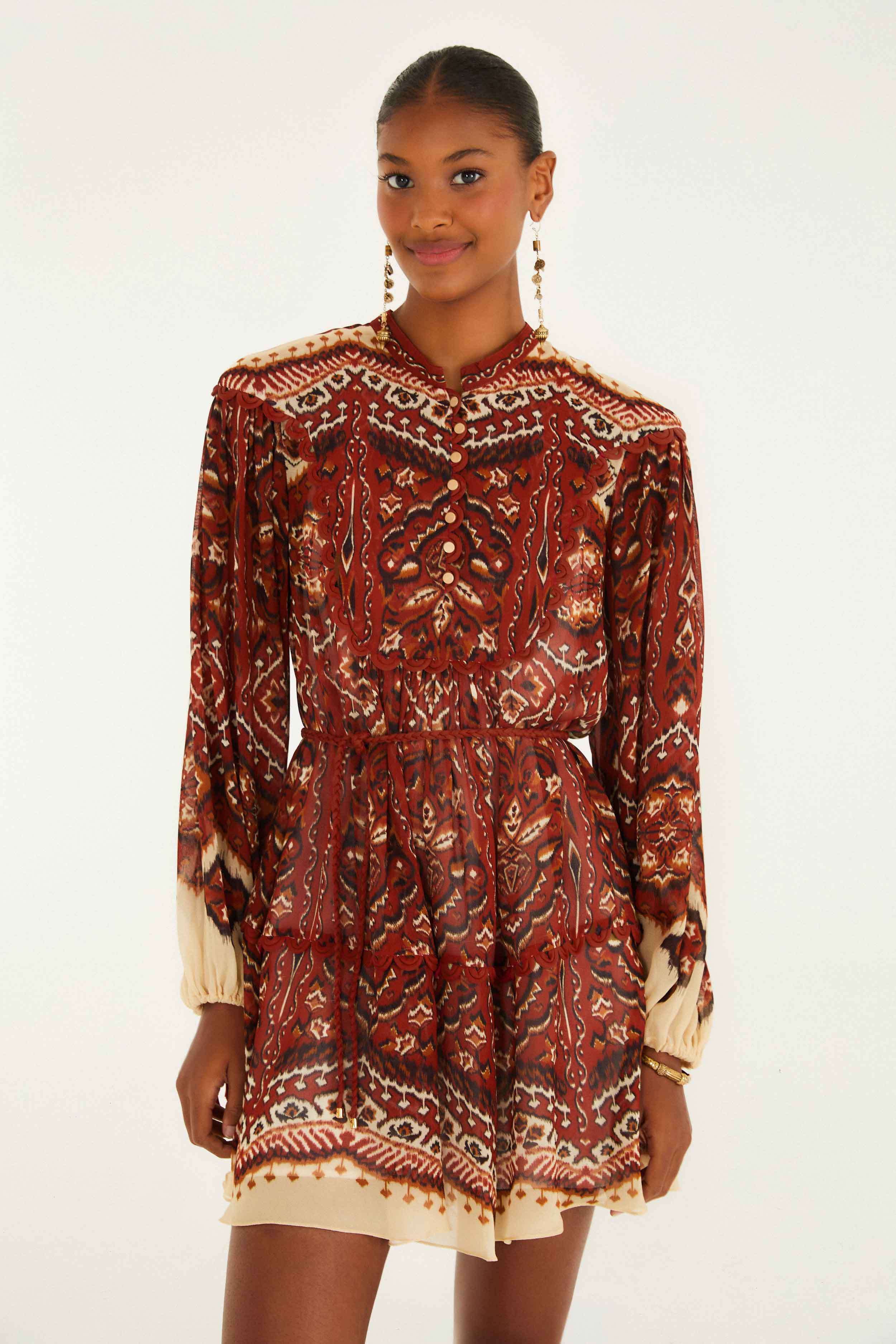 Sand Ainika Pineapple Tapestry Long Sleeve Mini Dress - 2