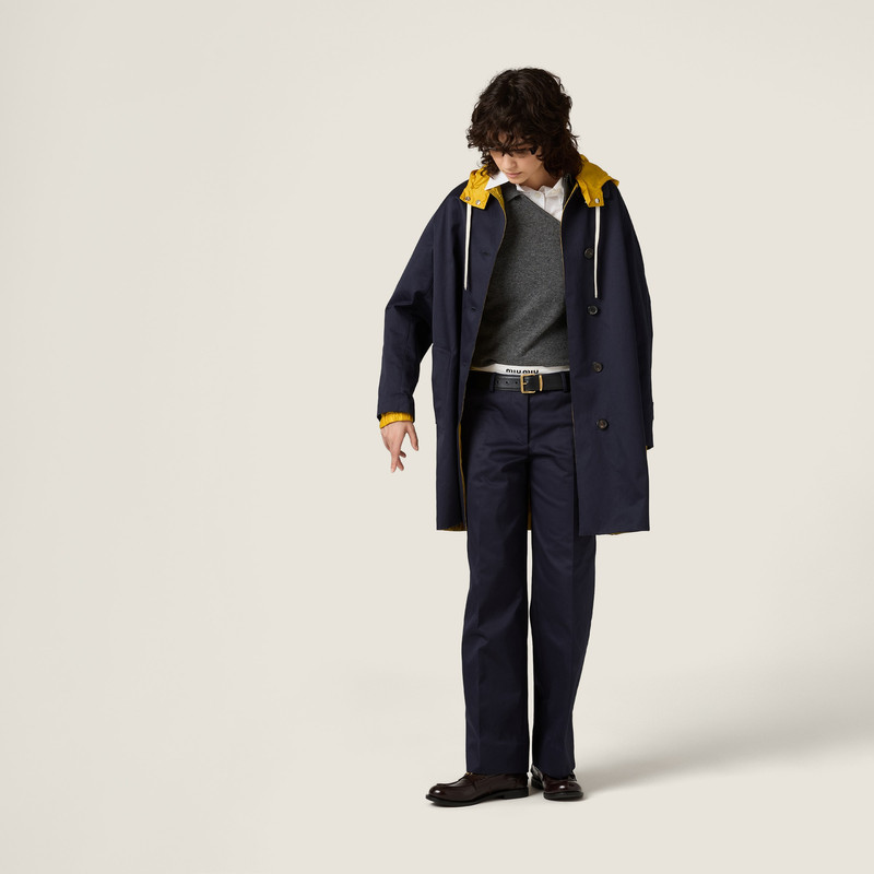Miu Miu Single-breasted chino and technical pongé coat outlook