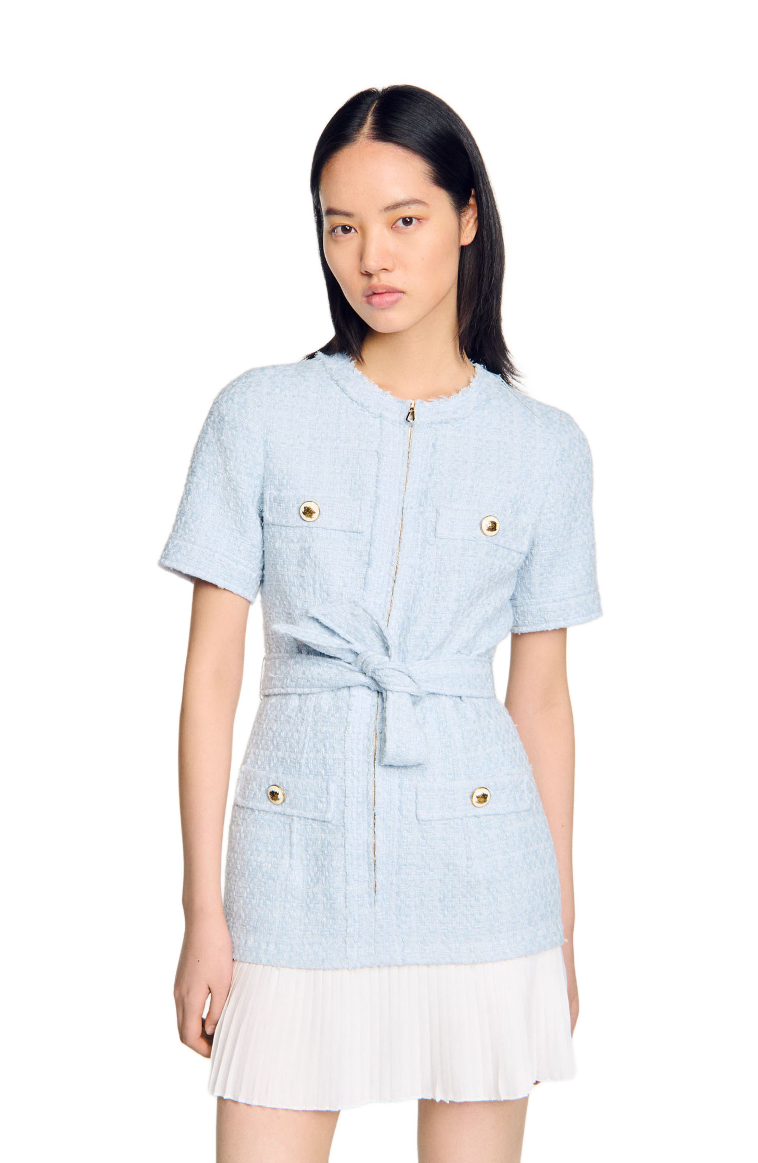 SANDRO Short tweed dress in Sky Blue at Nordstrom - 3