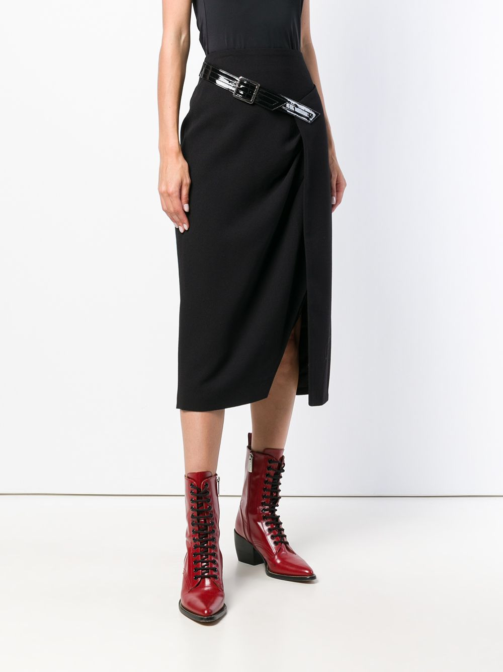 wool cross-over mid-length skirt - 3