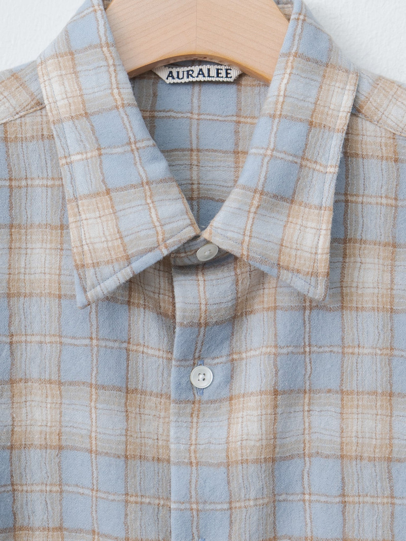AURALEE Airy Wool Check Shirt - Light Blue × Beige outlook