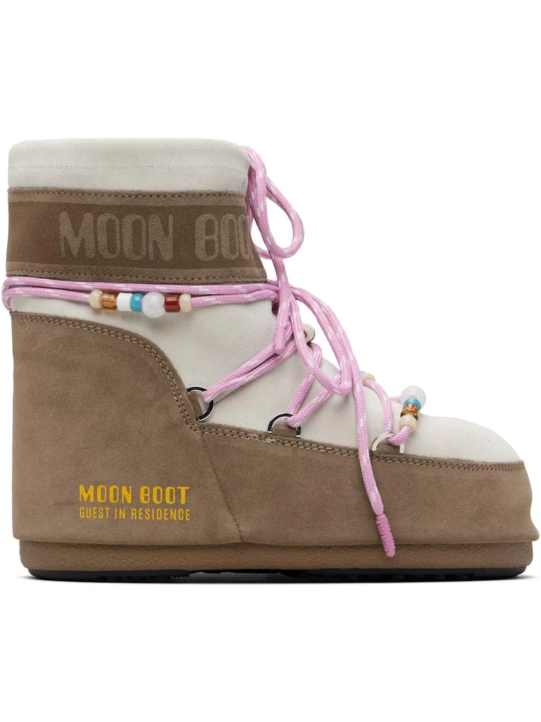 Off White & Taupe Moon Boot Edition Icon Low Beaded Suede Boots - 1