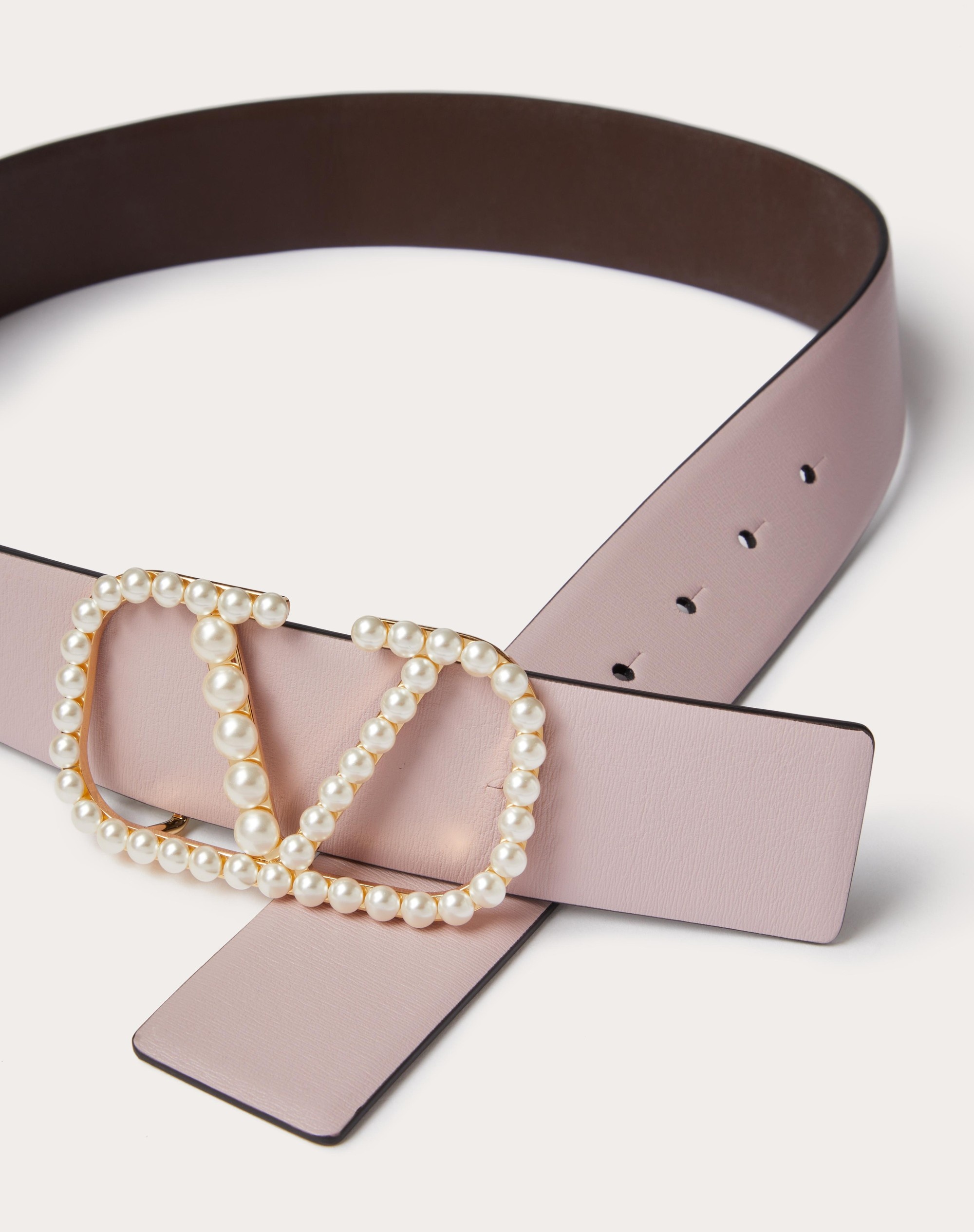 VLOGO SIGNATURE REVERSIBLE BELT IN SHINY CALFSKIN WITH PEARLS 40 MM - 2
