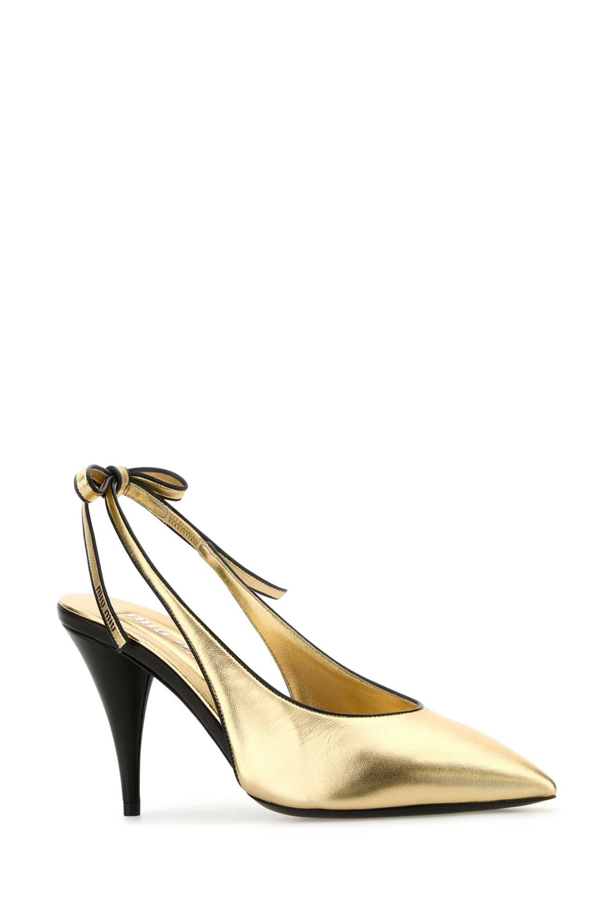 Miu Miu Women Gold Leather Pumps - 2