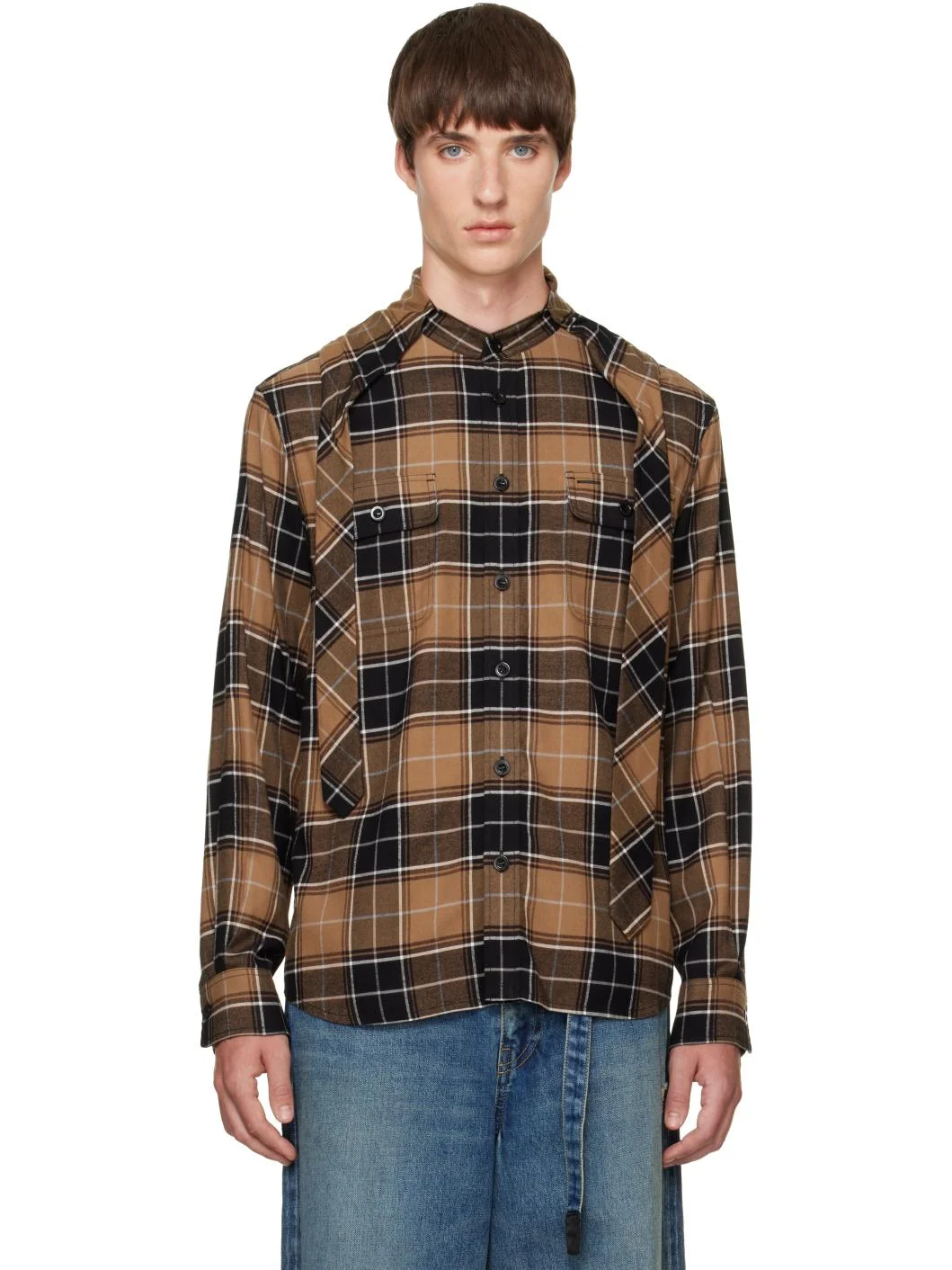 Beige Plaid Flannel Shirt - 1