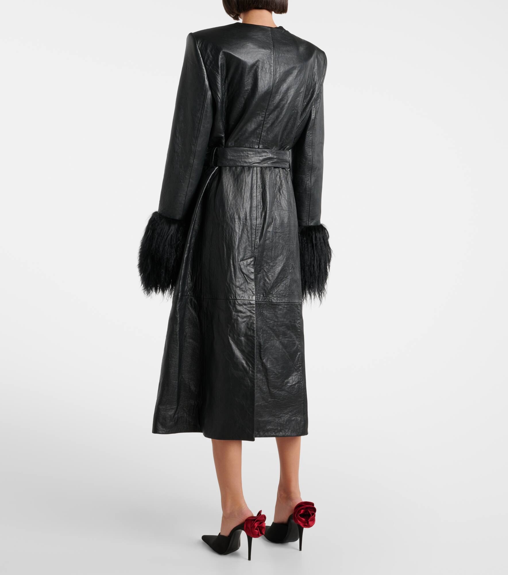 Shearling-trimmed leather coat - 3
