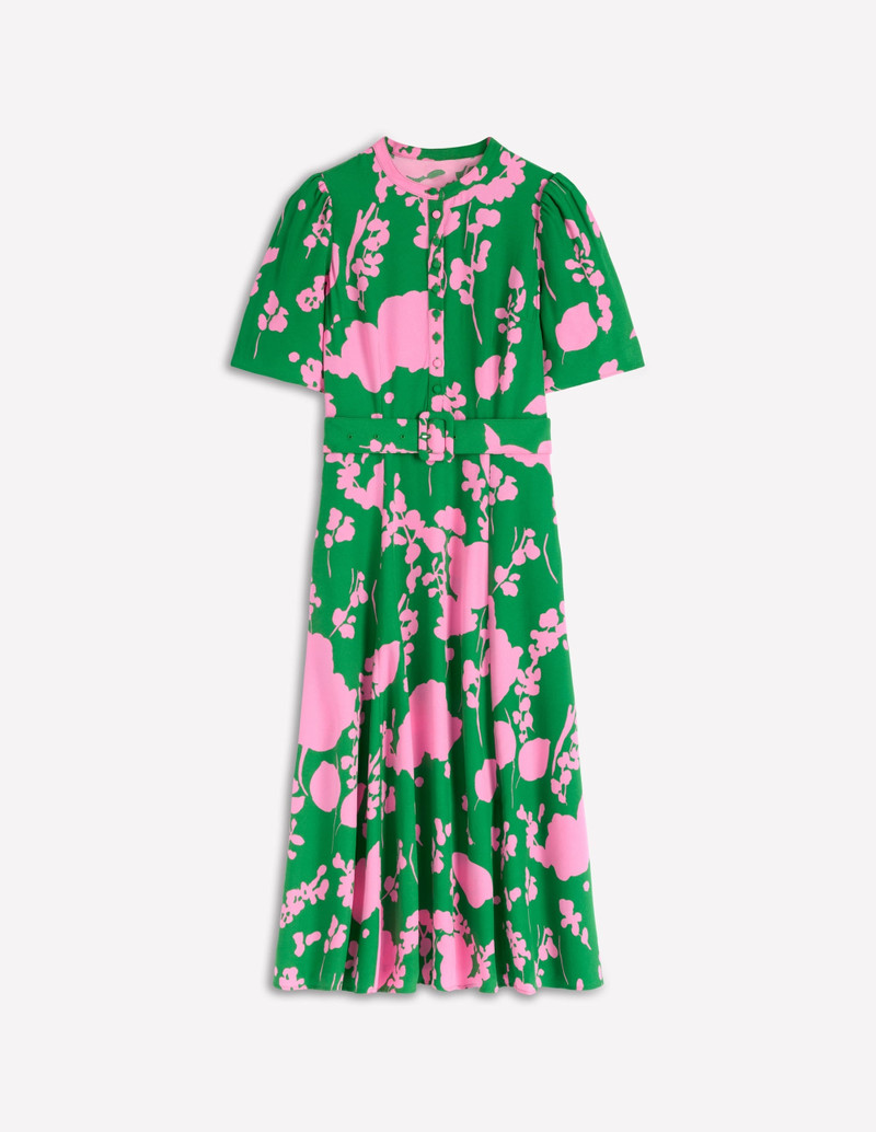 Kate Puff Sleeve Belted Dress-Highland Green, Dainty Sprigs 1