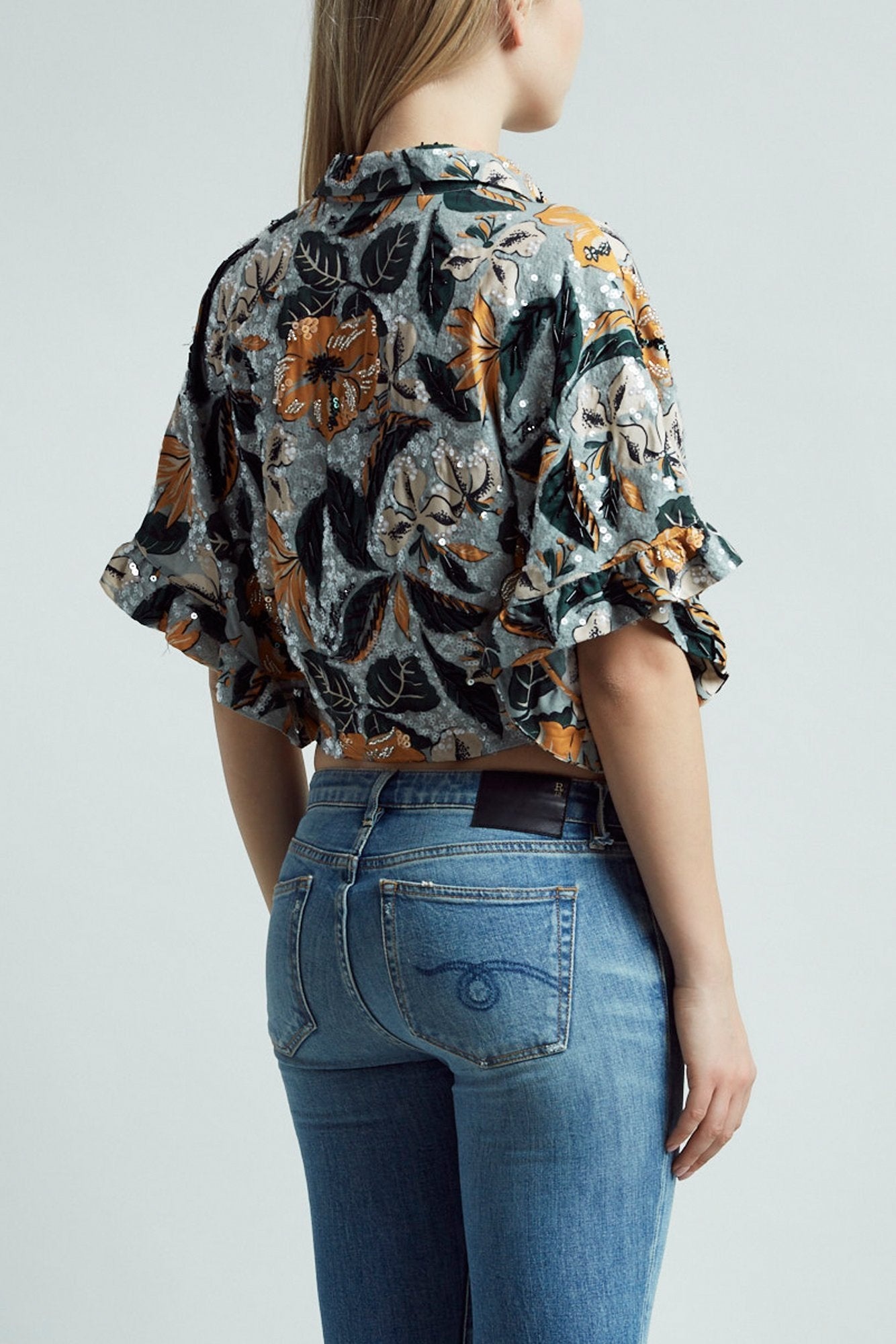 FRONT TIE HAWAIIAN SHIRT - BLUE FLORAL - 3