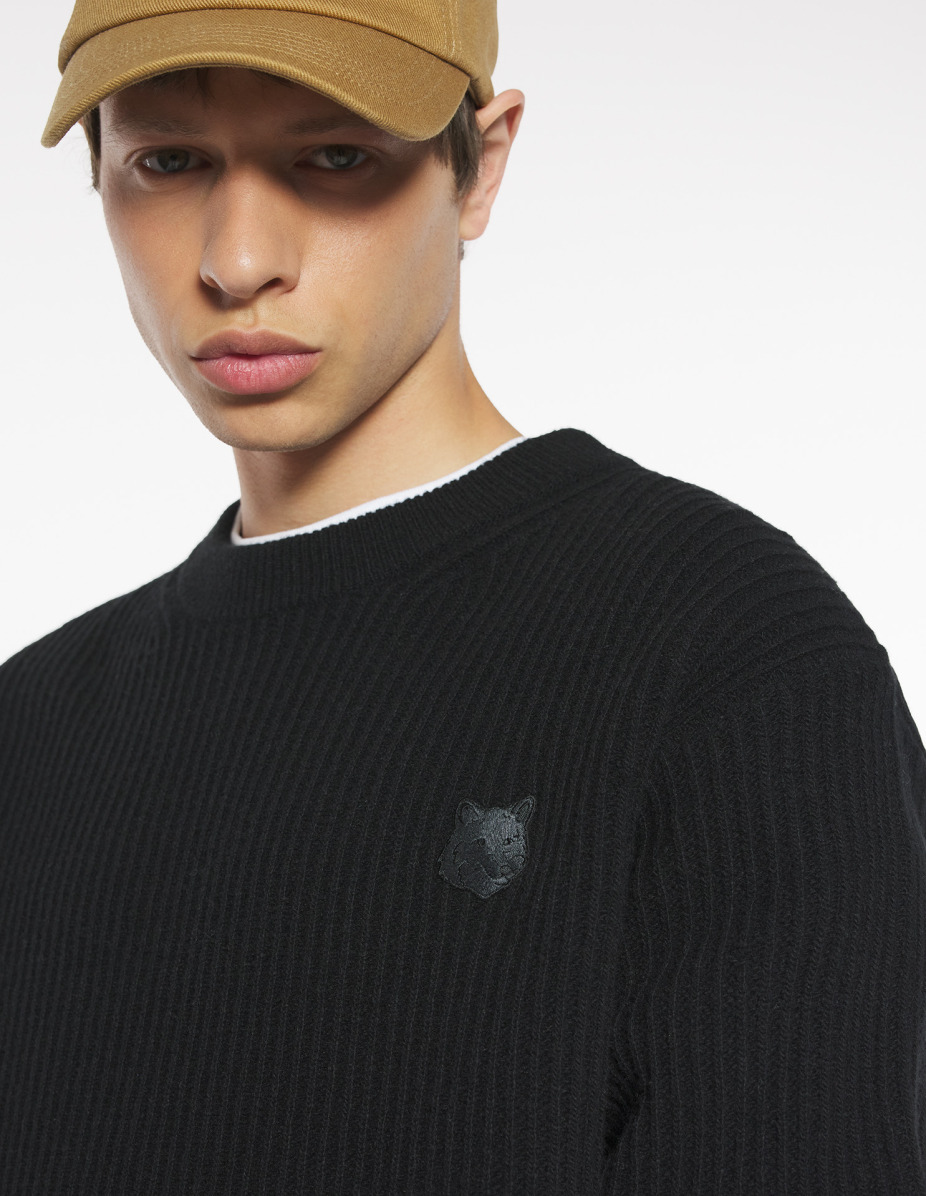 FOX HEAD WOOL RIBBED JUMPER - 4
