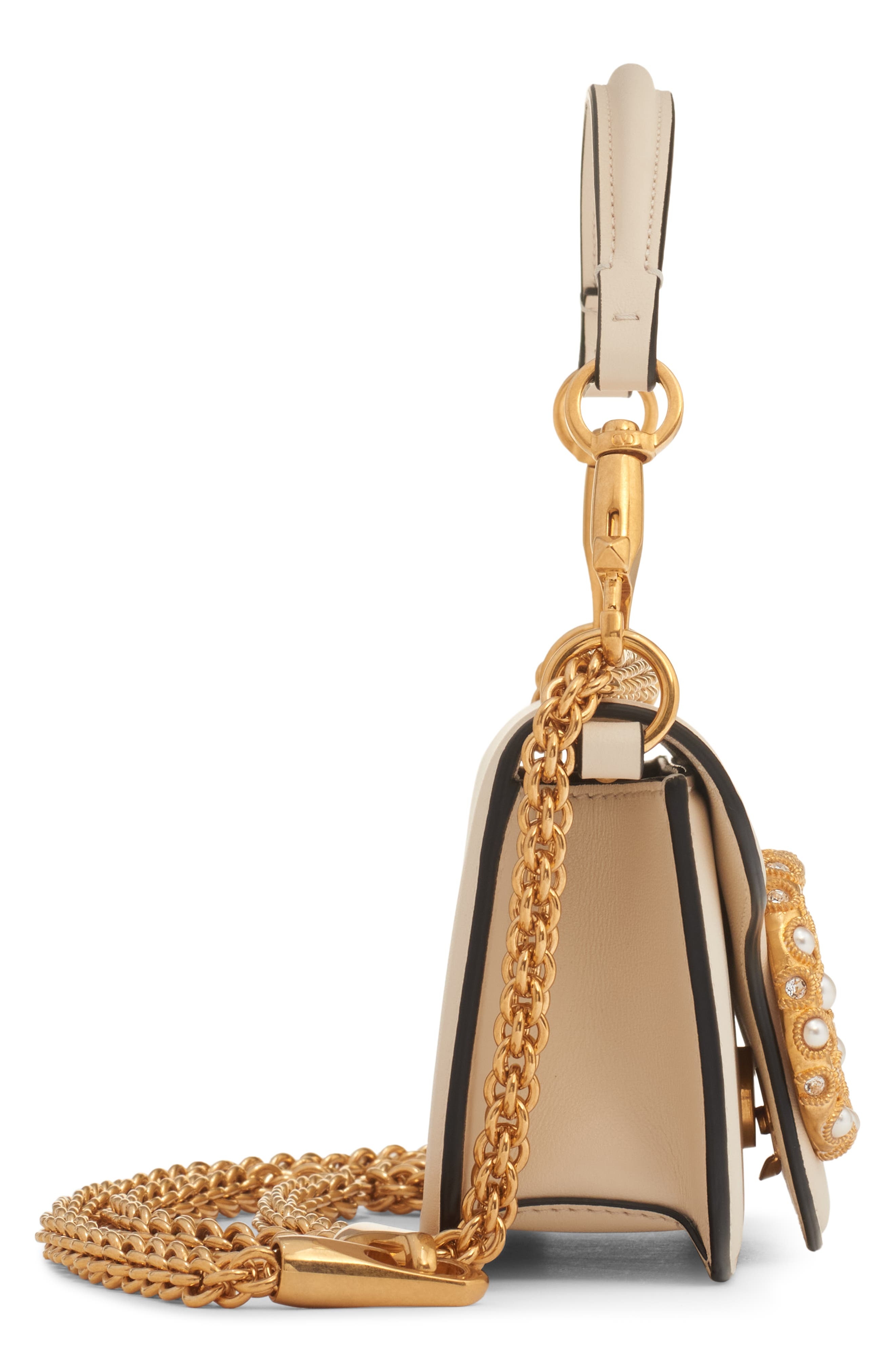 Valentino Garavani Small Locò Leather Shoulder Bag in Light Ivory/Cream Crystal at Nordstrom - 7