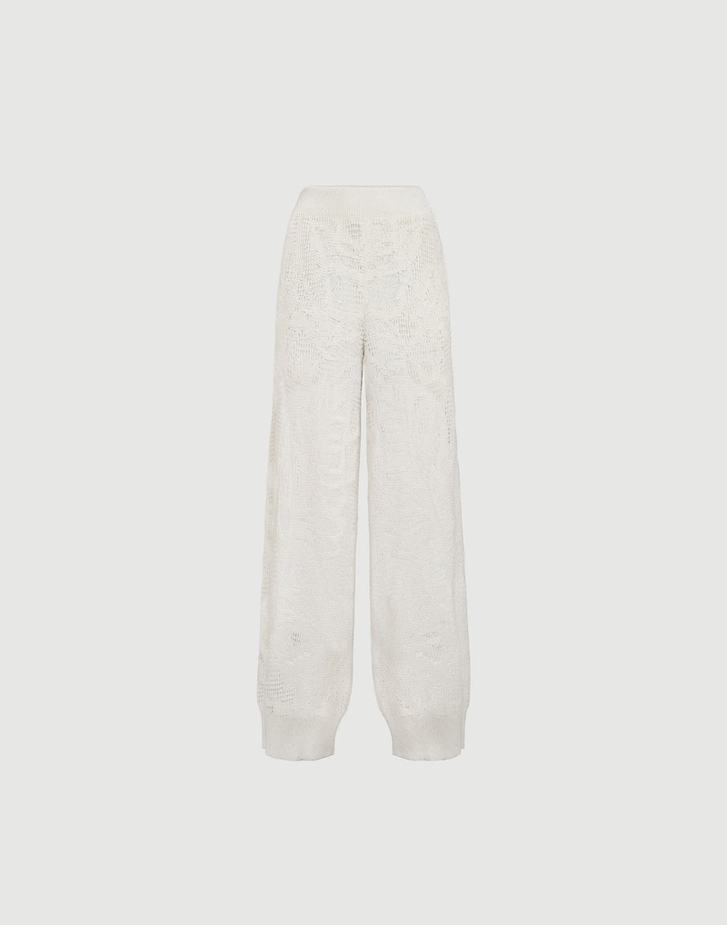 Linen and cotton dazzling water lillies knit track trousers 1
