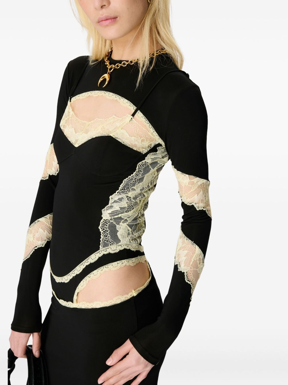 lace-insert cut-out midi dress - 4