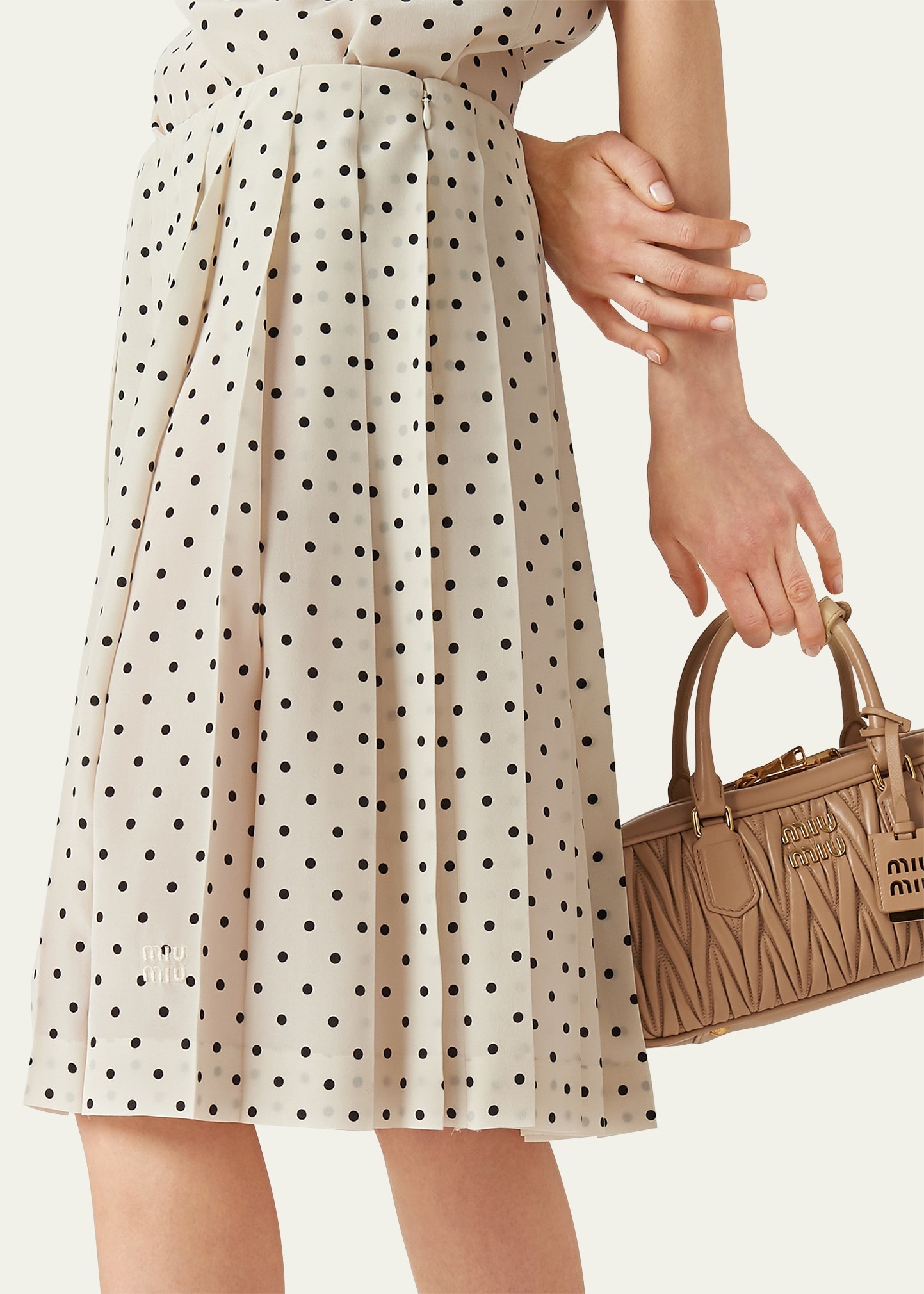 Polka-Dot Crepe de Chine Pleated Midi Skirt - 4