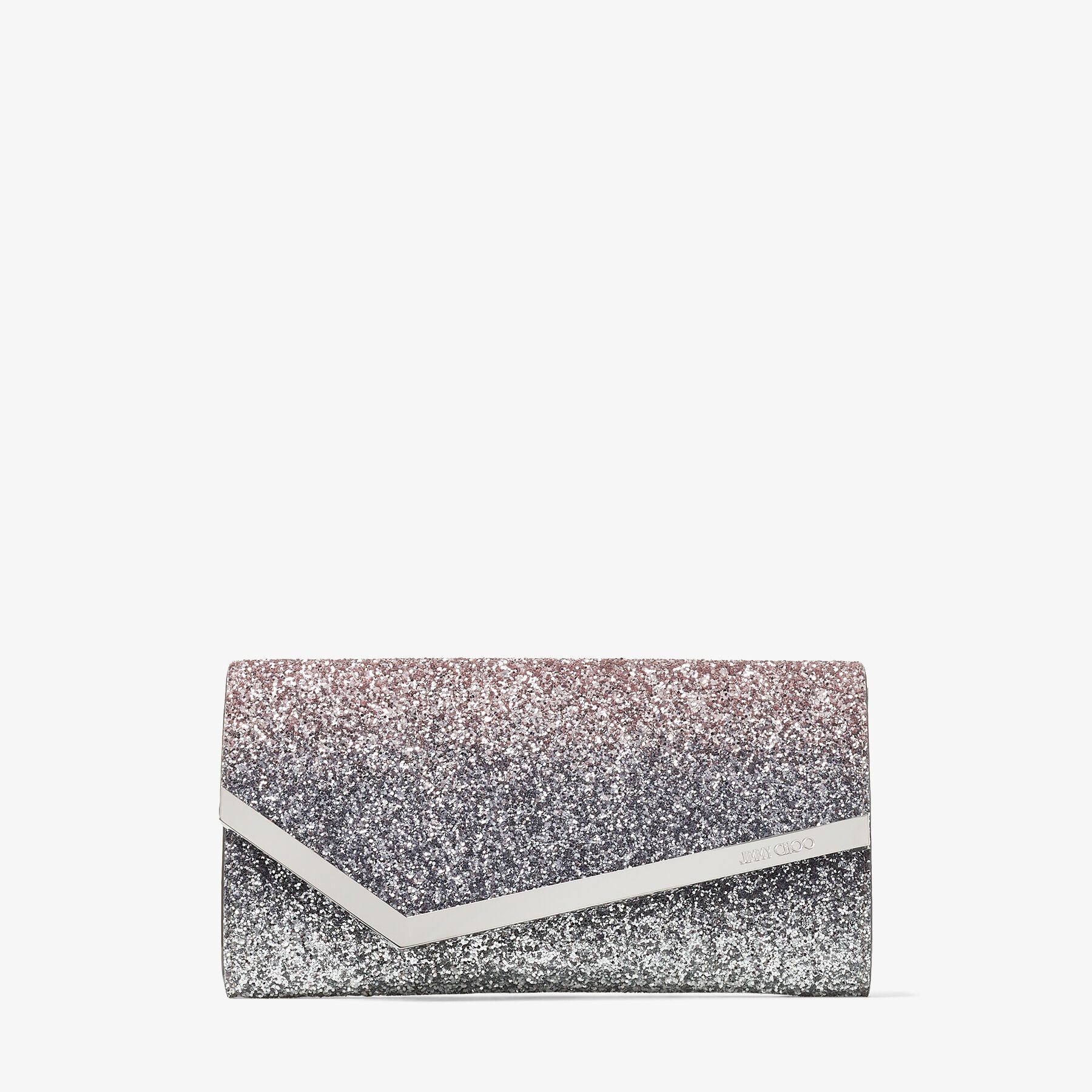 Emmie
Ballet-Pink, Silver and Anthracite Triple Dégradé Glitter Fabric Clutch Bag - 1