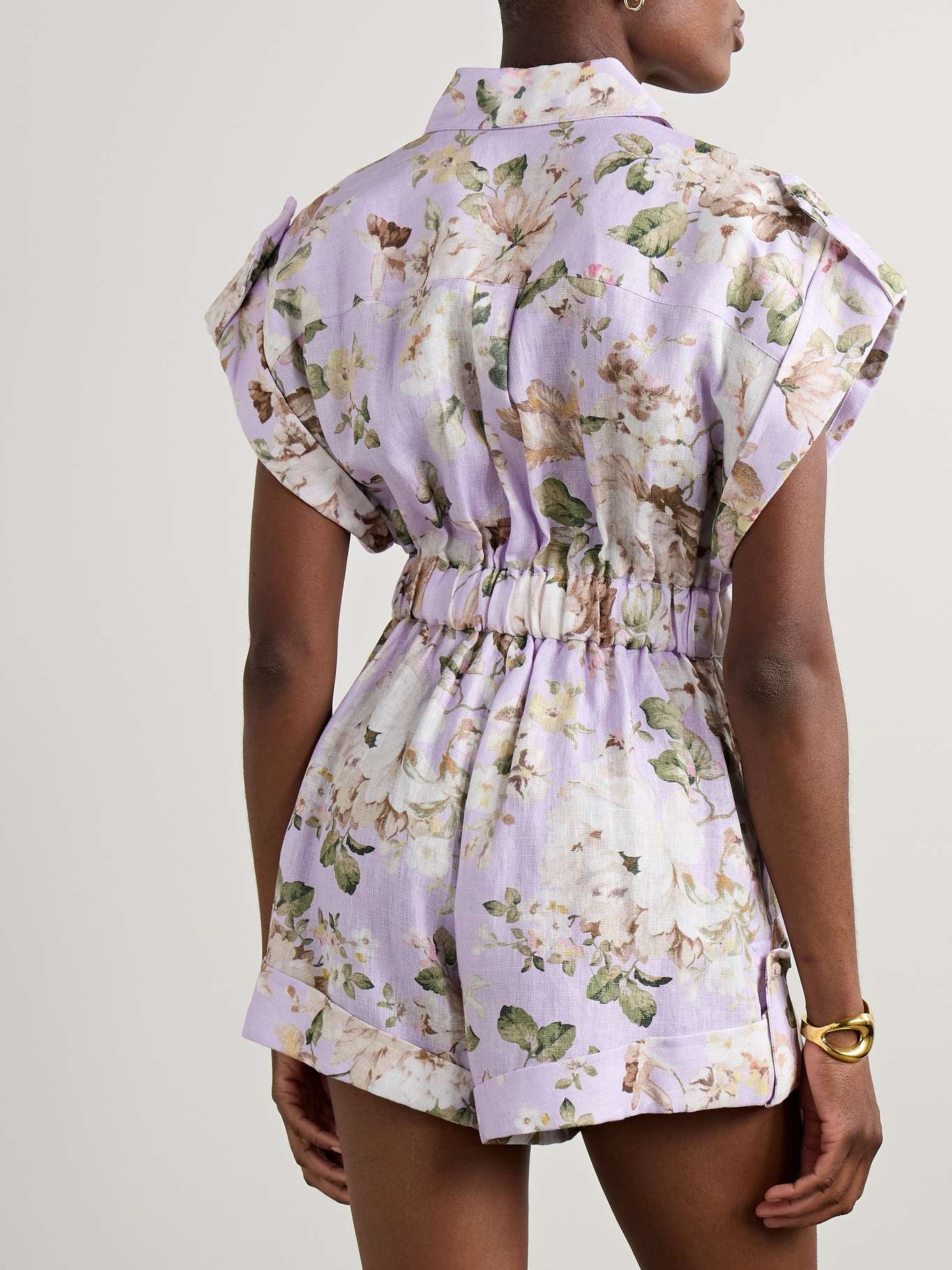 Acacia belted floral-print linen playsuit - 3